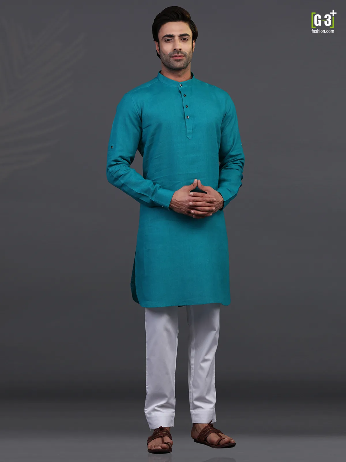 Rama green linen festive wear kurta suit