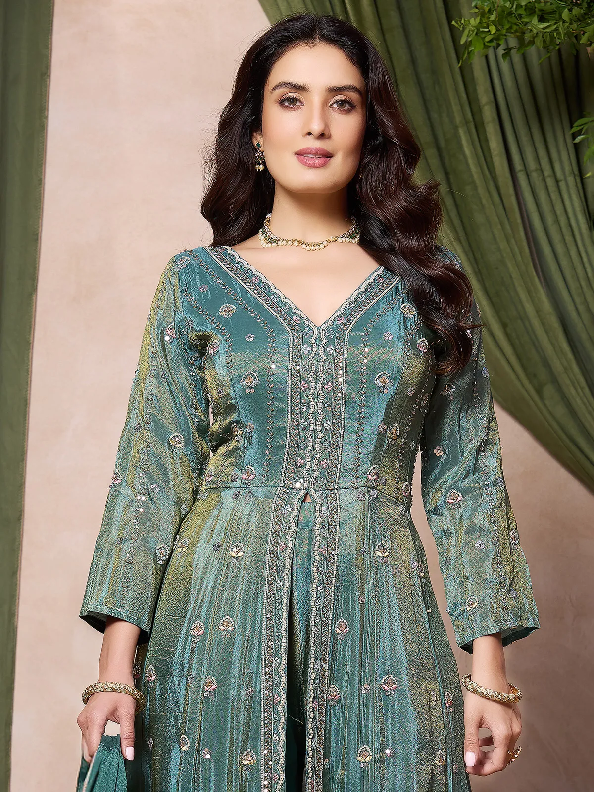 green silk dresses pakistani Emerald Green