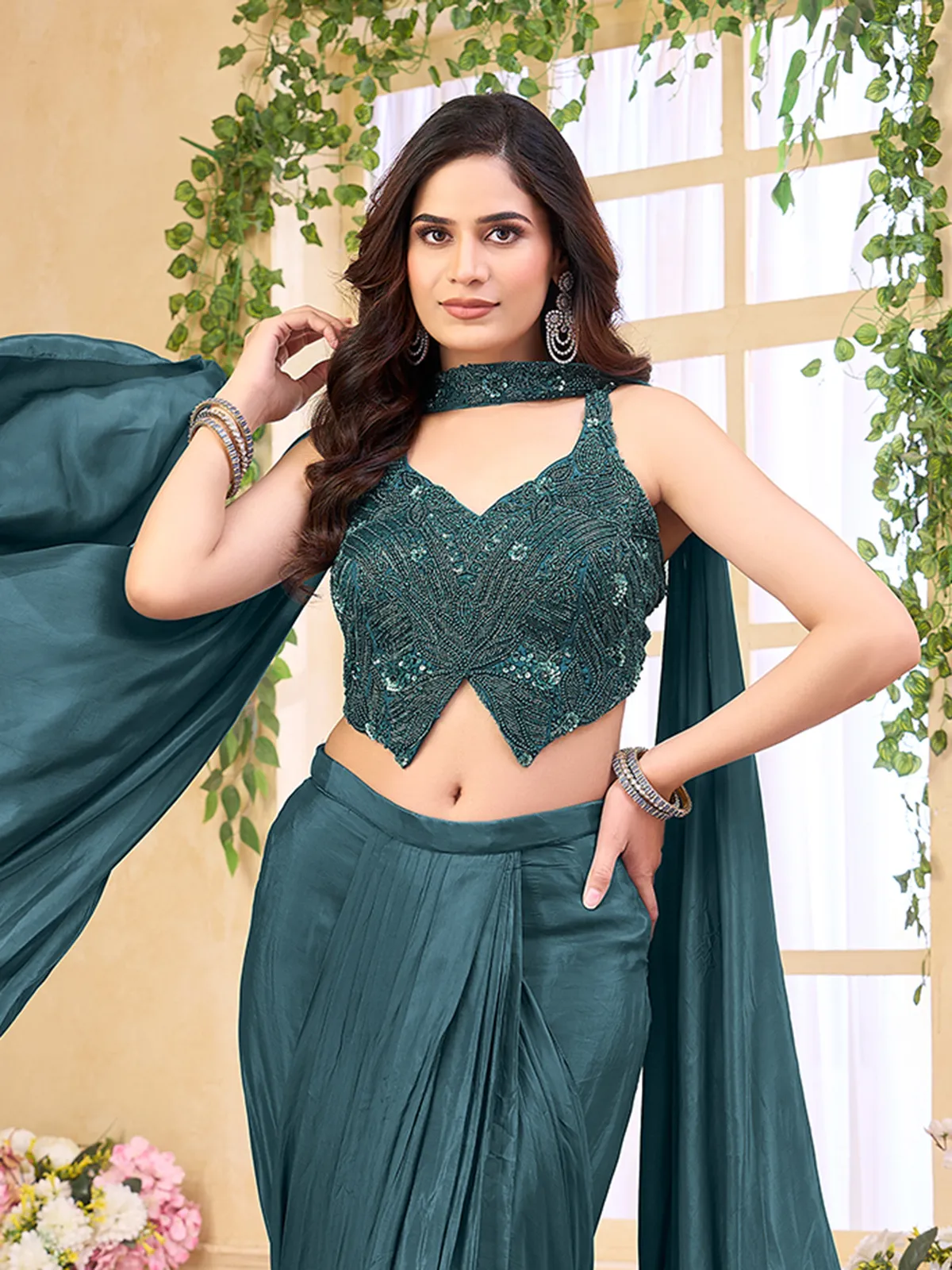 Rama green reception wear indowestern suit