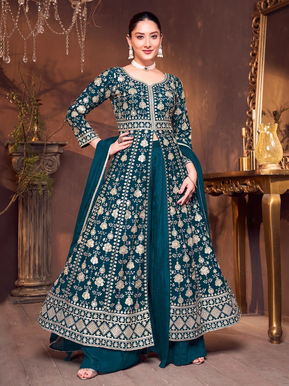 festive anarkali dress Black Georgette Anarkali Suit for Festive & Party Wear – Luxure Stitch main image 0