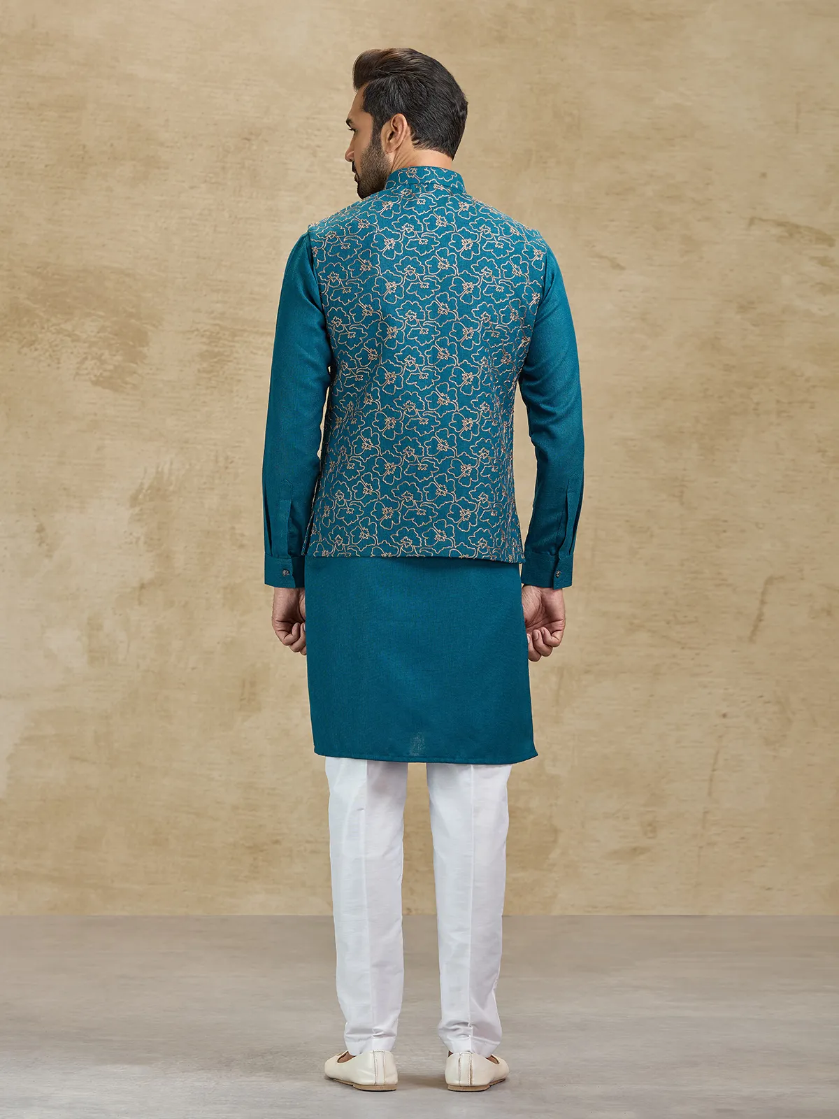 Rama green woven jacquard silk waistcoat set