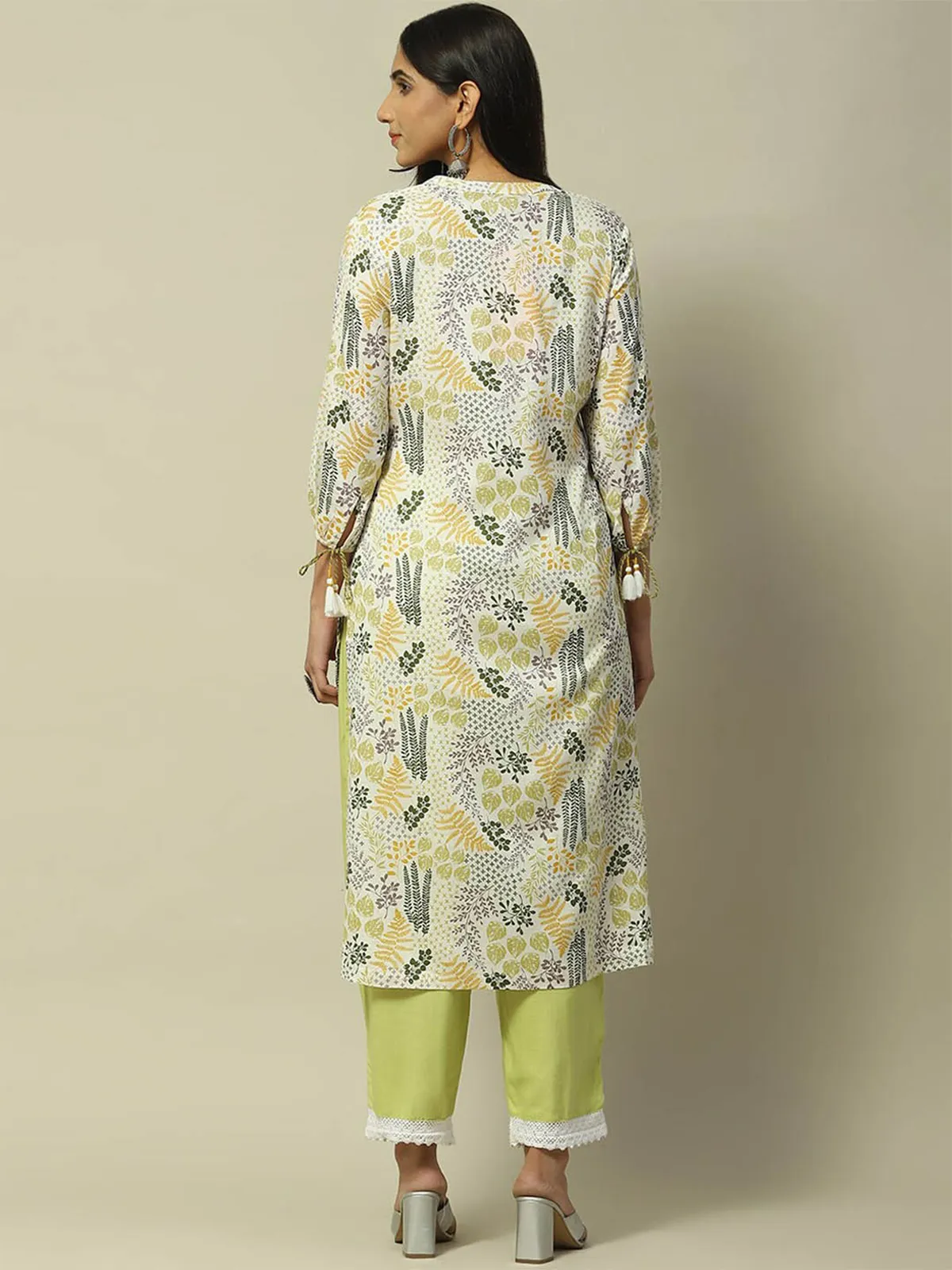 RANGRITI white printed rayon cotton kurti