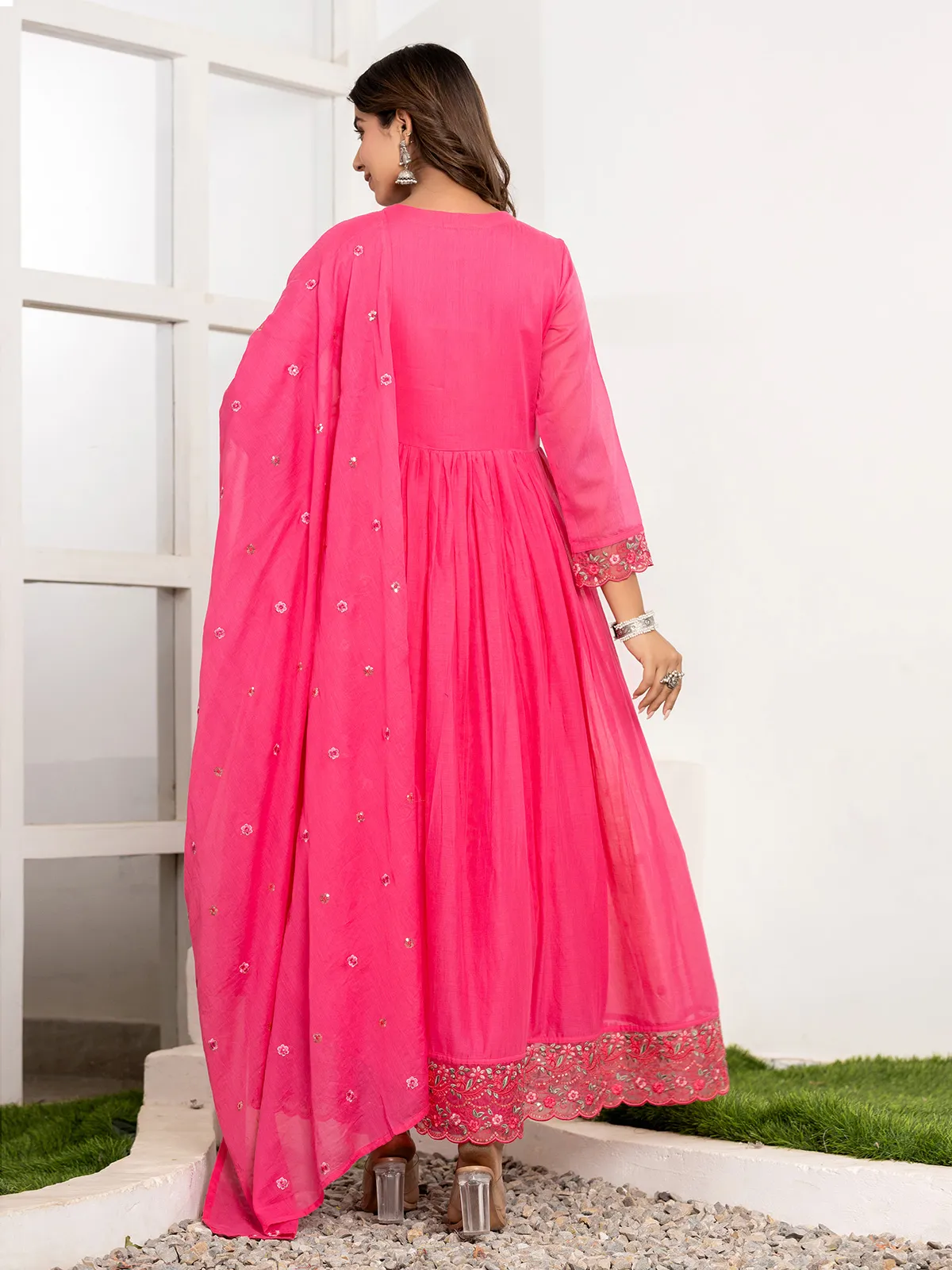 Rani color cotton kurti set with dupatta