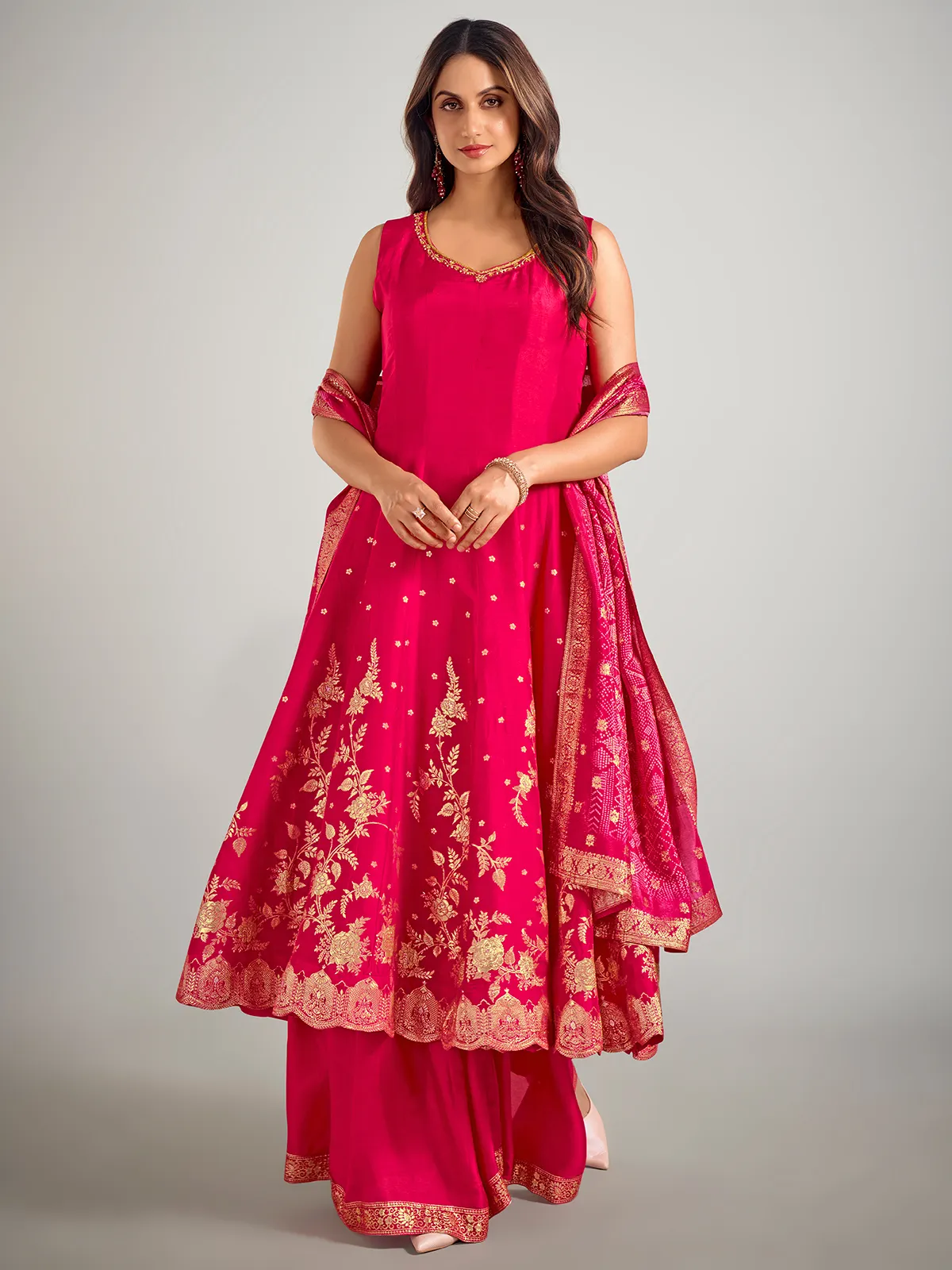 Rani color cotton silk wedding wear palazzo suit