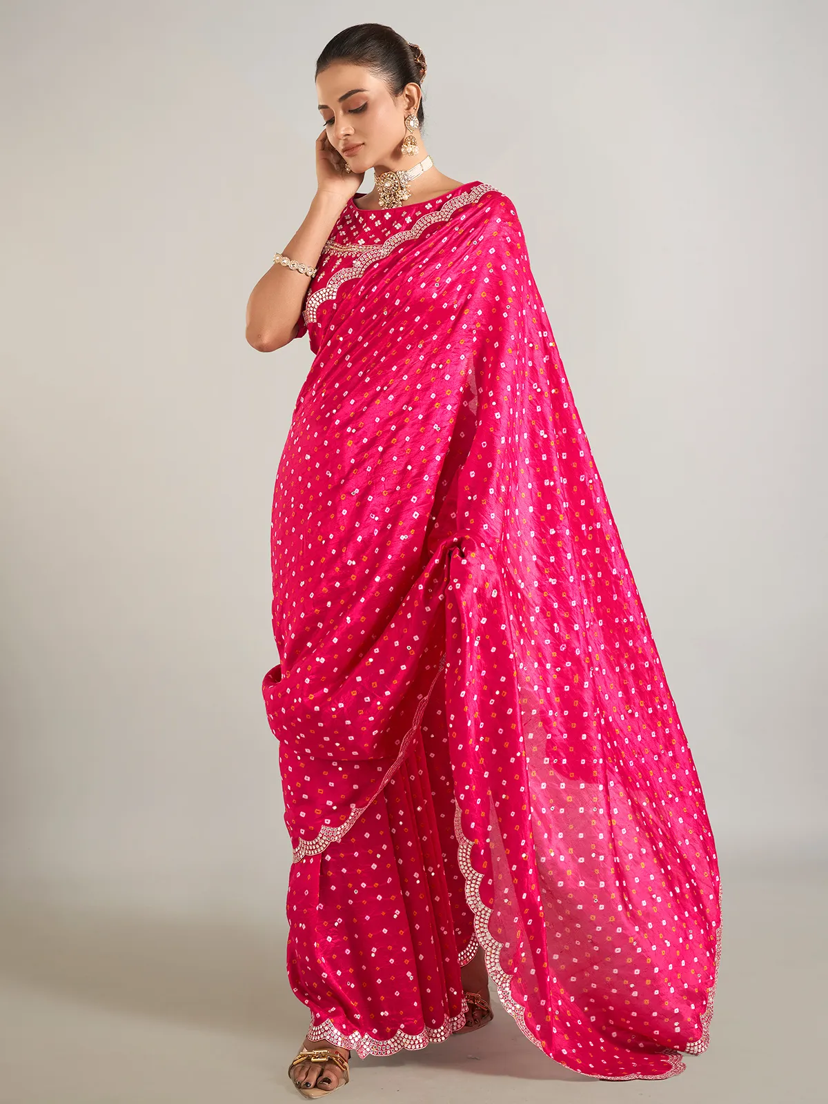 Rani color crepe silk wedding wear saree