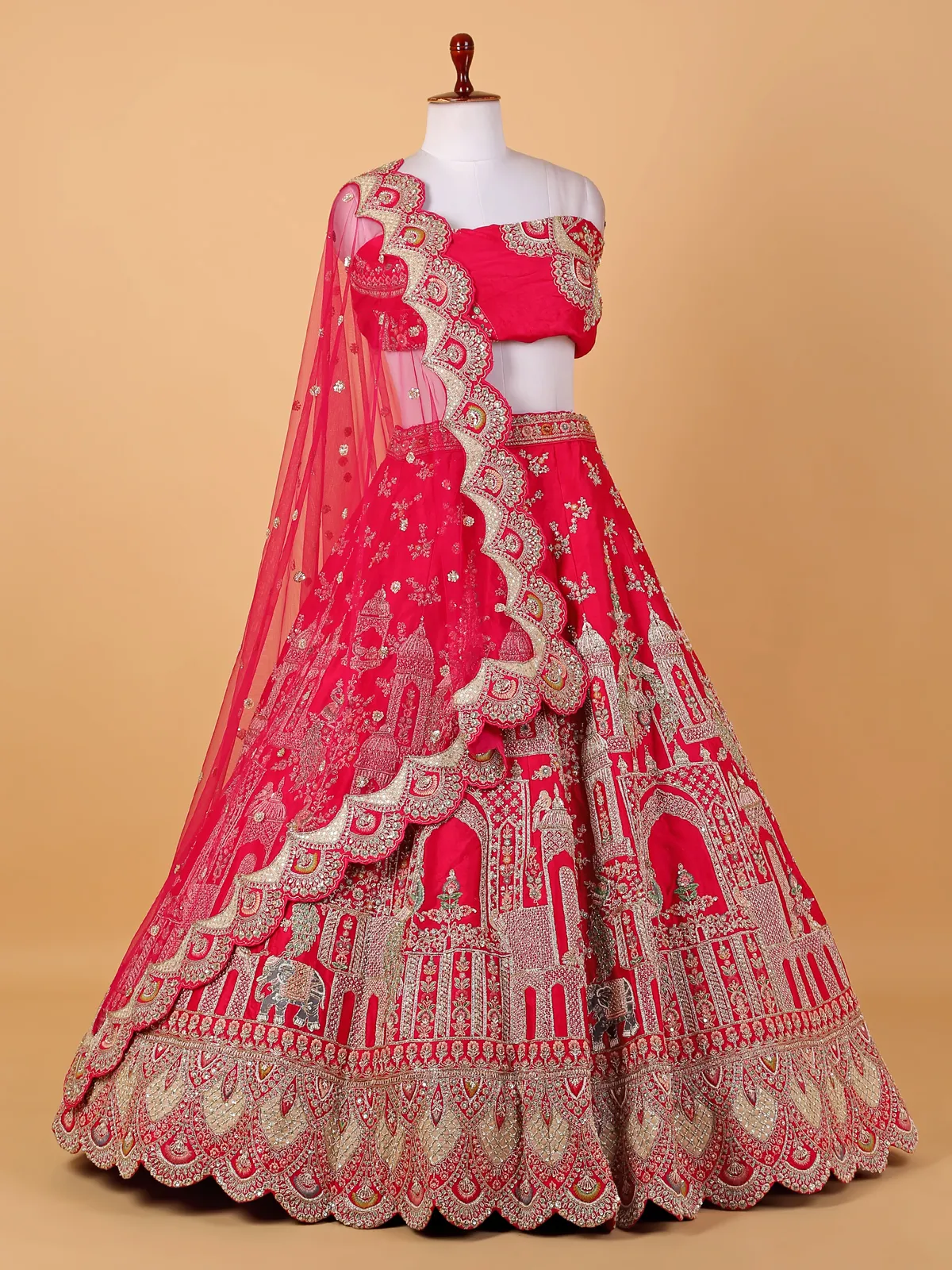 Rani embroidery raw silk bridal lehenga choli