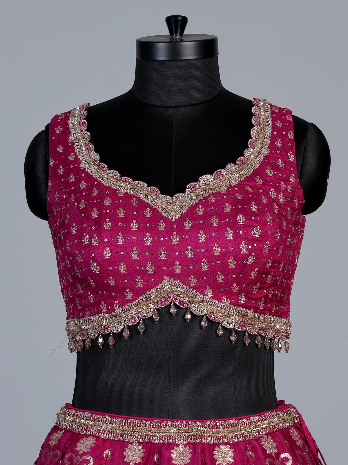 Rani pink banarasi silk printed bridal lehenga choli