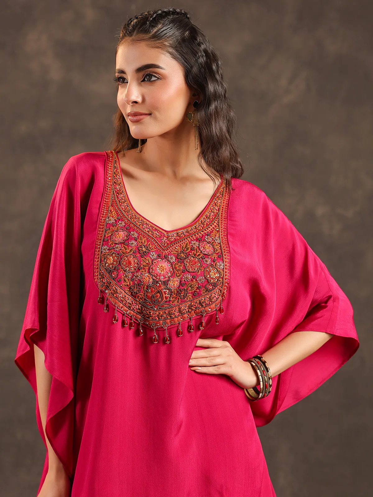 Rani pink designer kaftan dhoti suit for festive wear