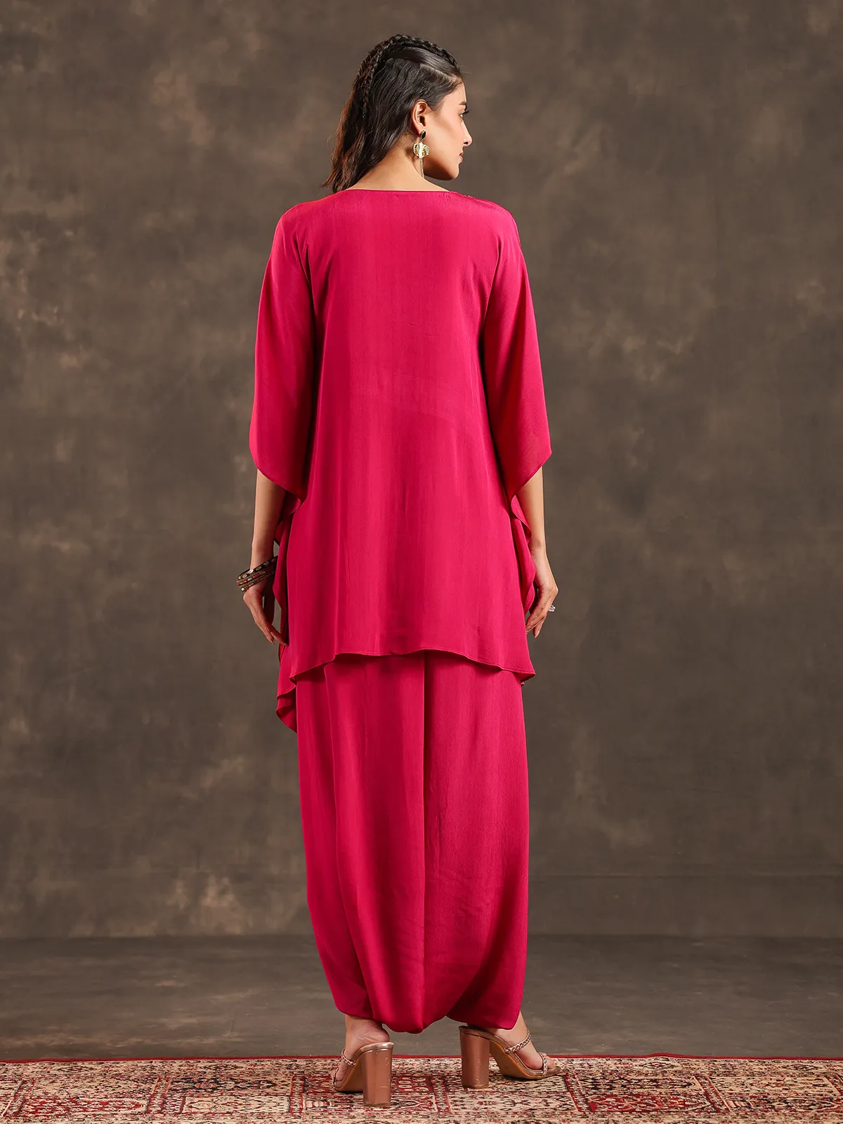 Rani pink designer kaftan dhoti suit for festive wear