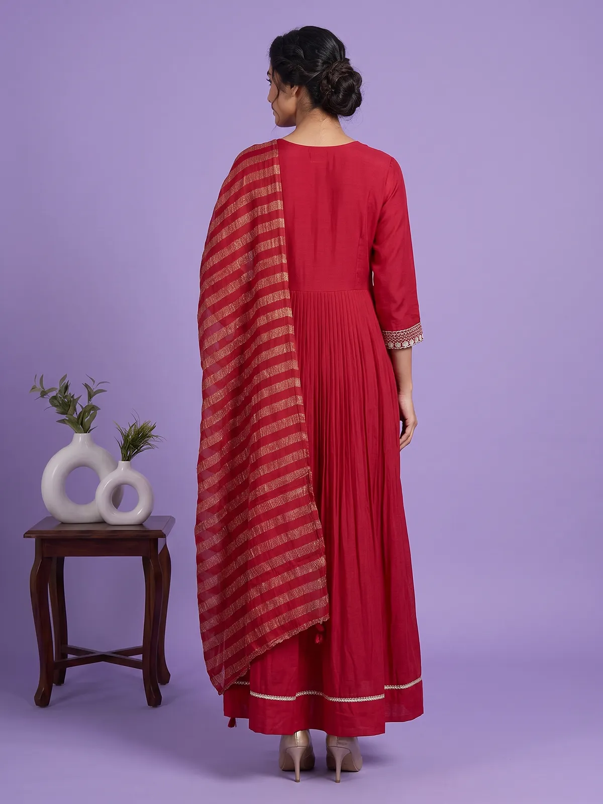 Rani pink embroidered floor length suit