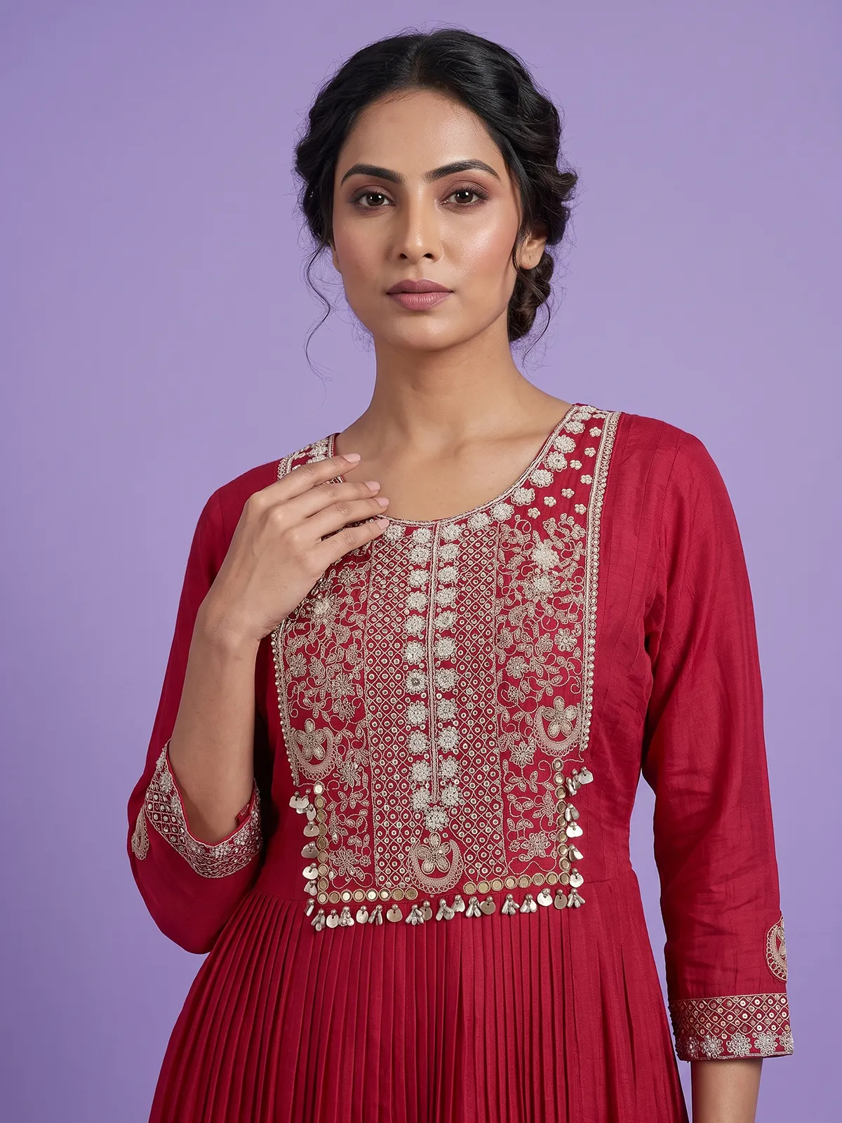 Rani pink embroidered floor length suit