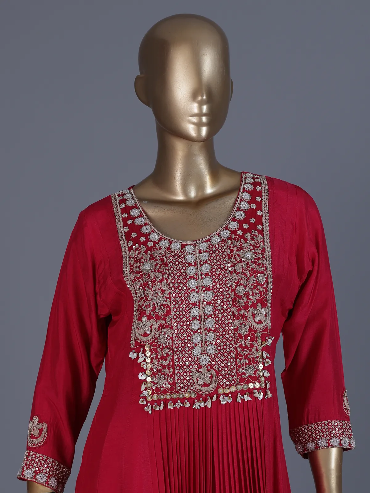 Rani pink embroidered floor length suit