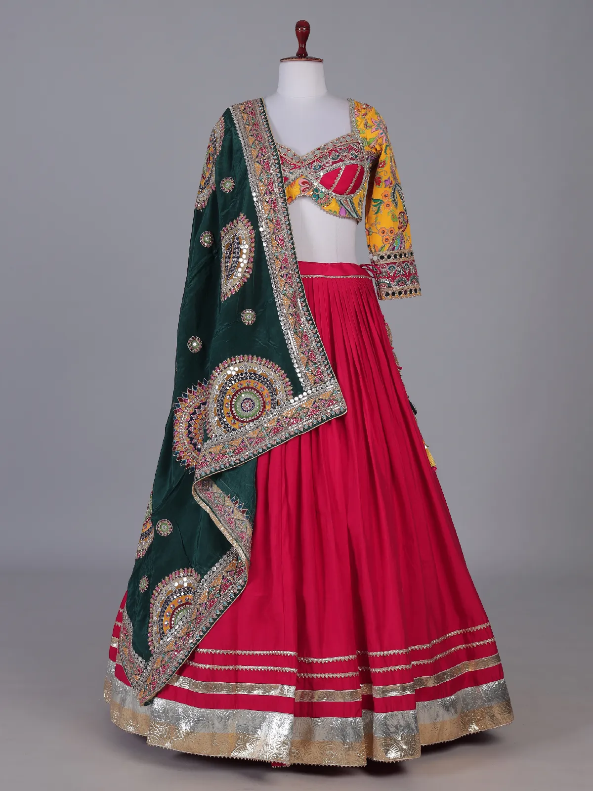 Rani pink mirror magic lehenga with elegance
