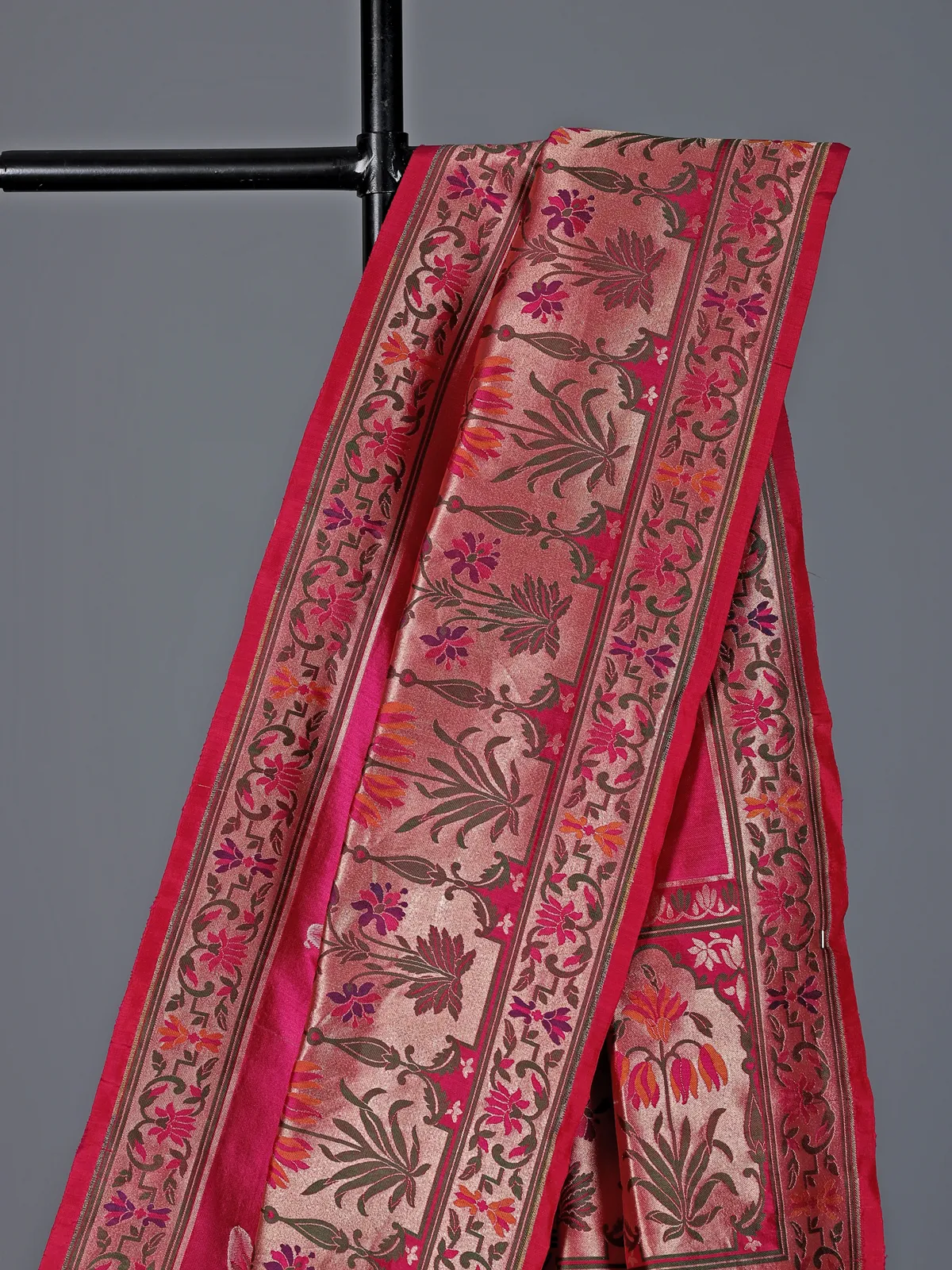Rani pink pure banarasi silk paisley motif festive saree