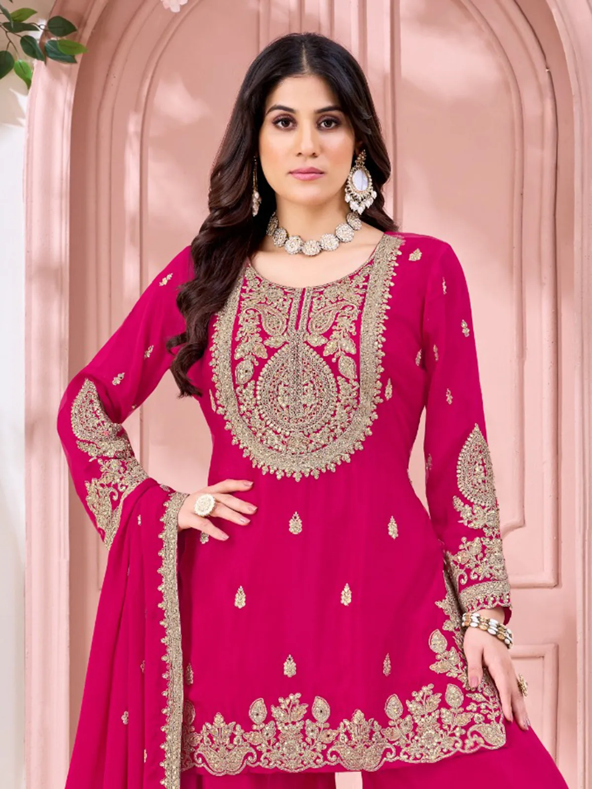 Rani pink silk pakistani style palazzo suit-G3-WSS45375 | United...