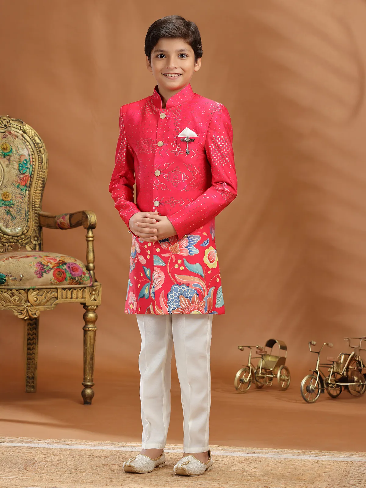 Rani pink zari silk indo western outfit