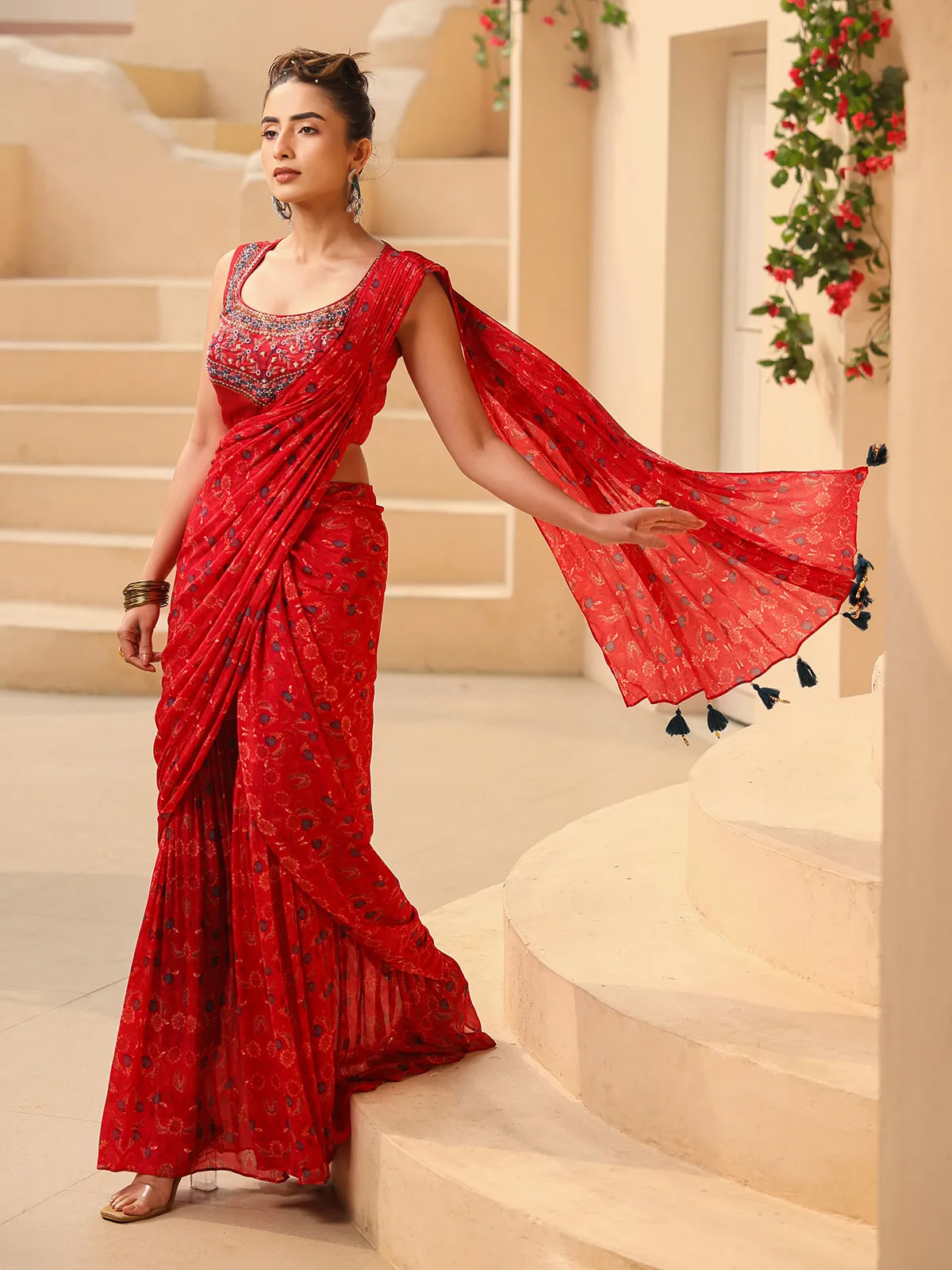 Rani printed sharara suit with attached drape