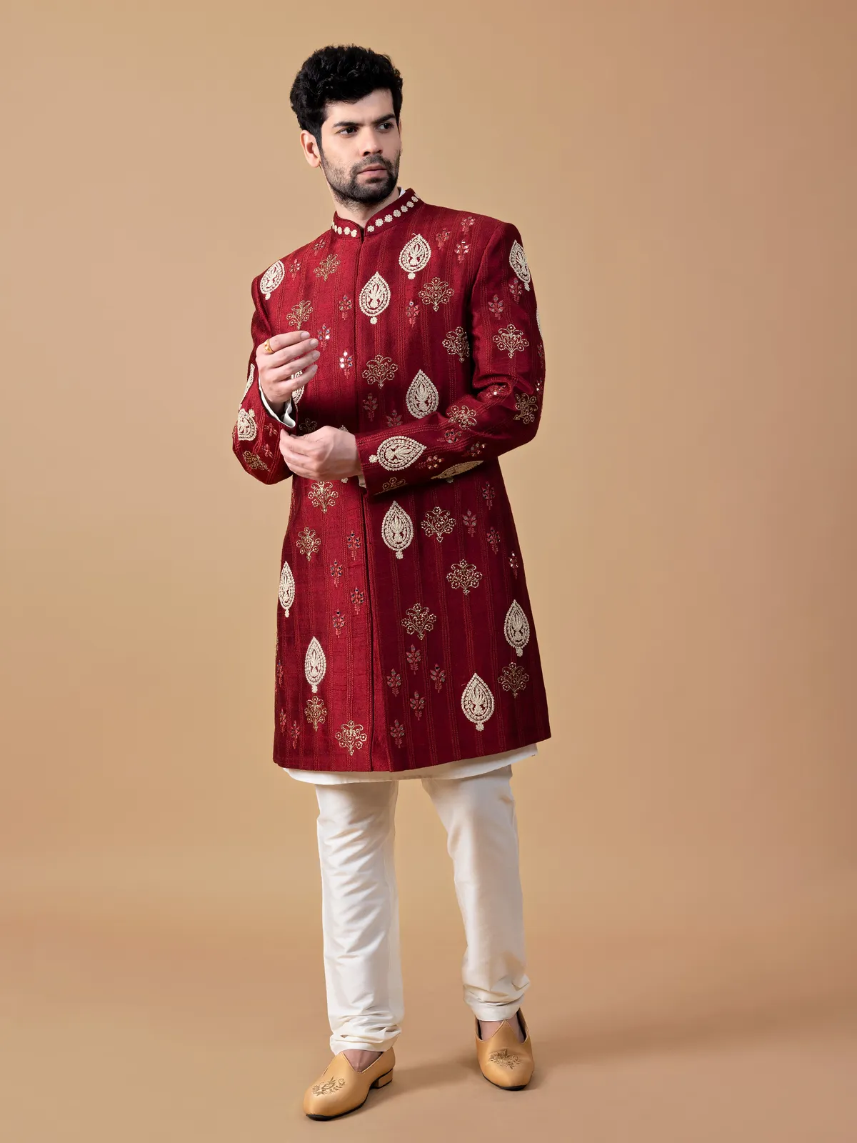 Raw silk maroon indowestern