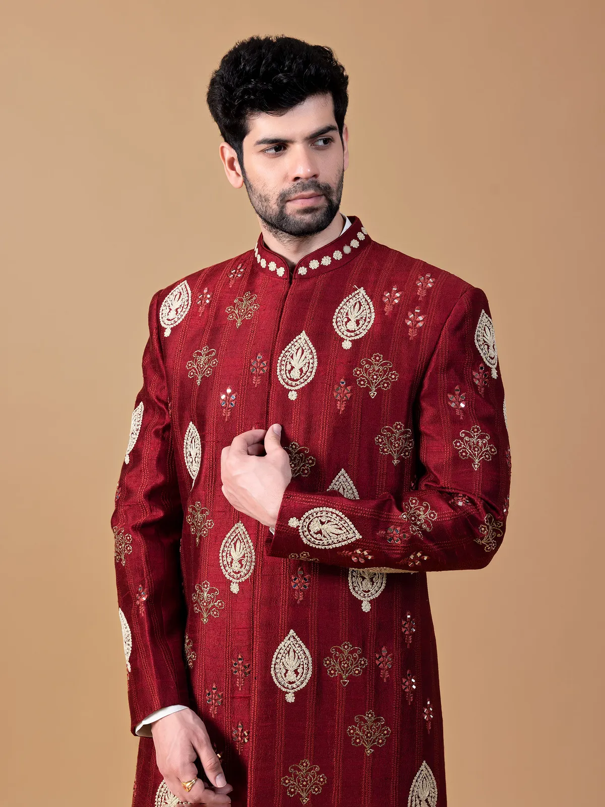 Raw silk maroon indowestern