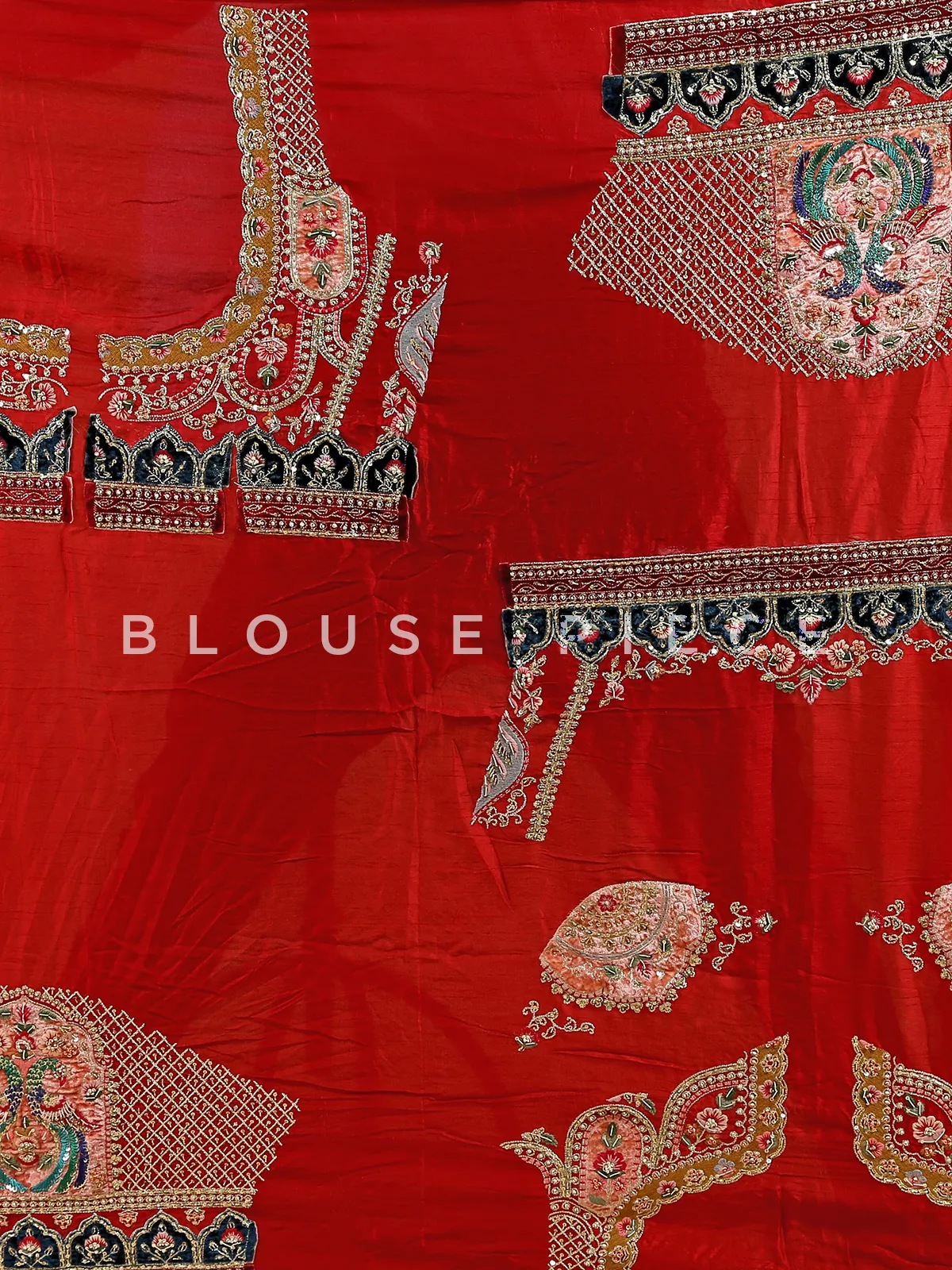 Raw silk red unstitched lehenga choli with dupatta