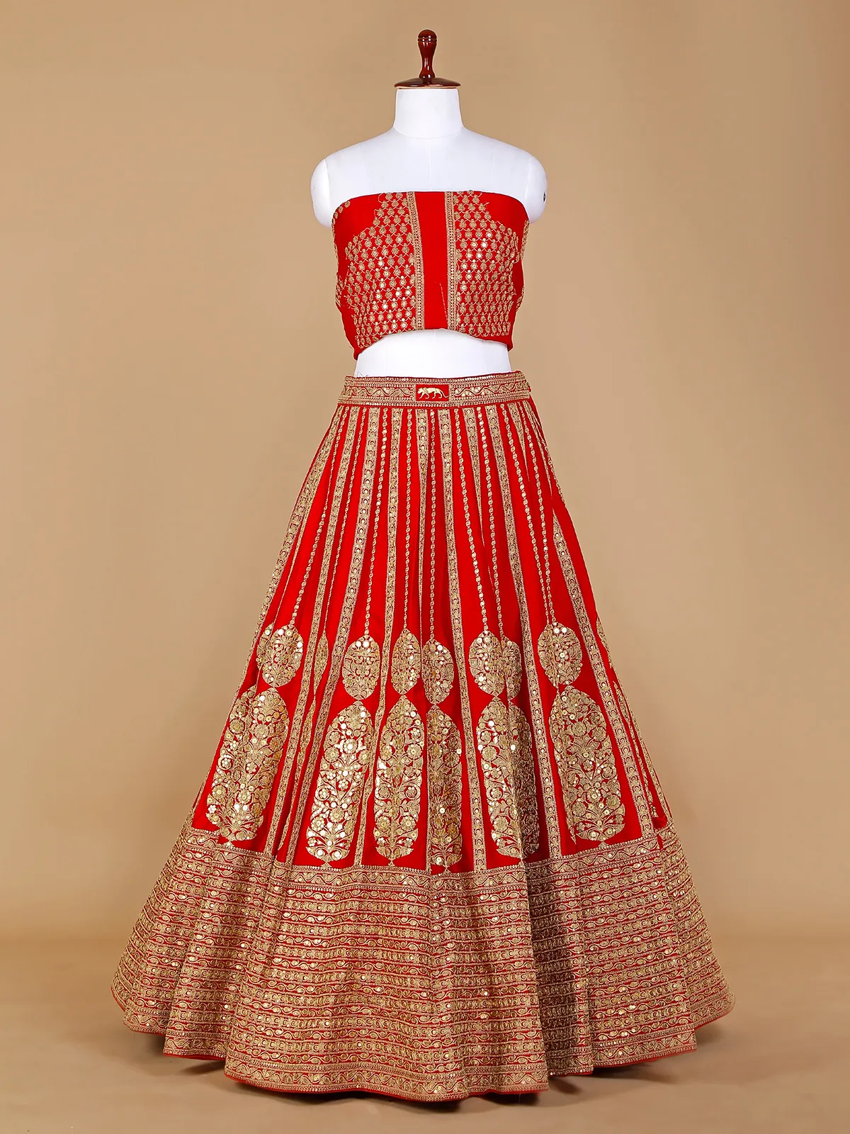 Raw silk unstitched lehenga choli in red