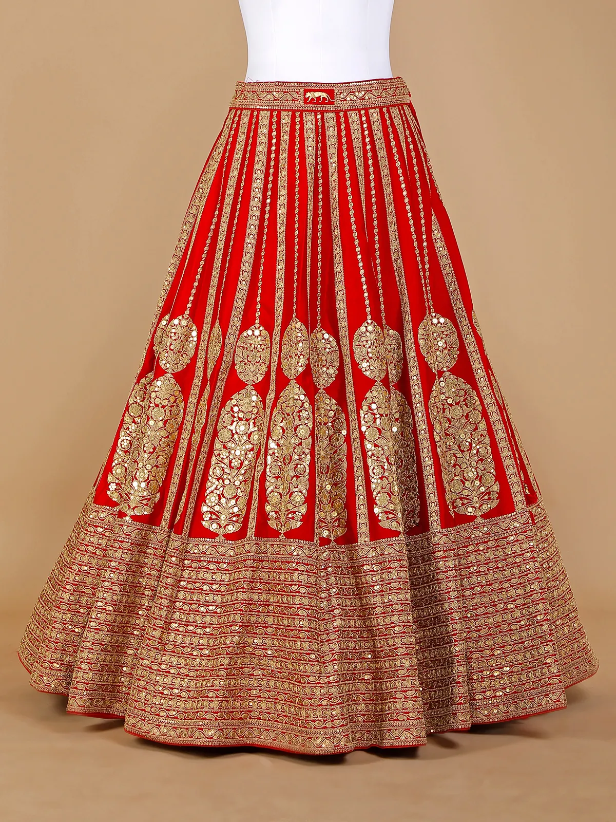 Raw silk unstitched lehenga choli in red