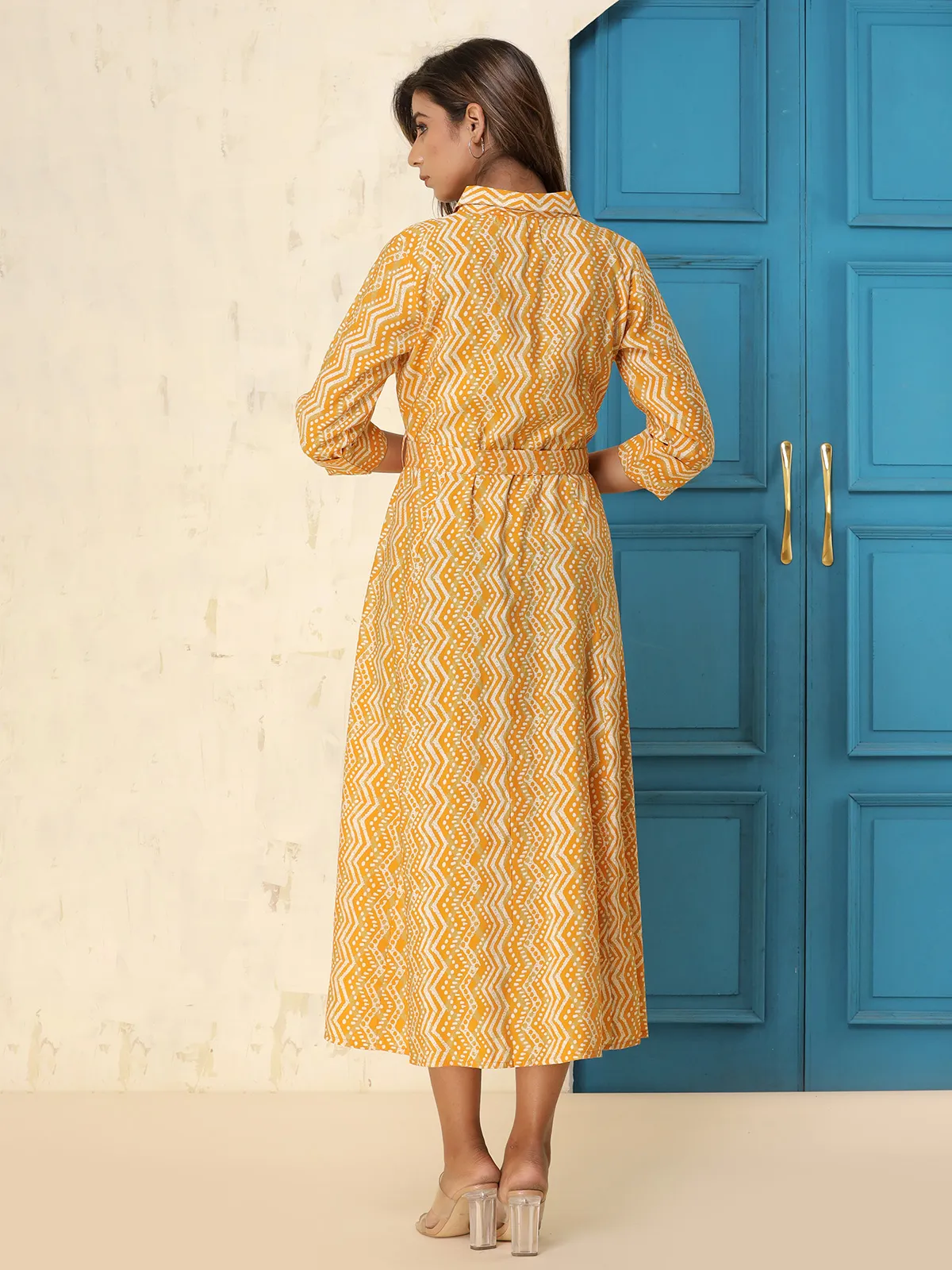 Rayon cotton printed kurti in yellow
