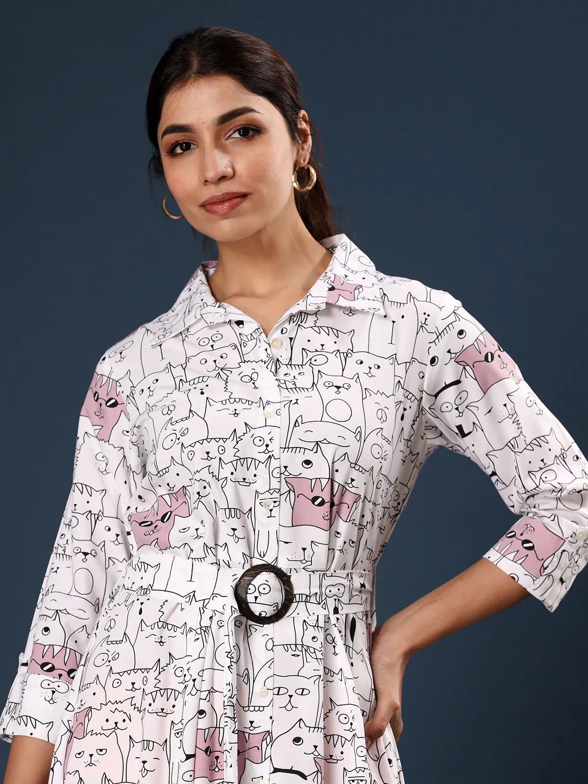 Rayon cotton printed white and pink kurti