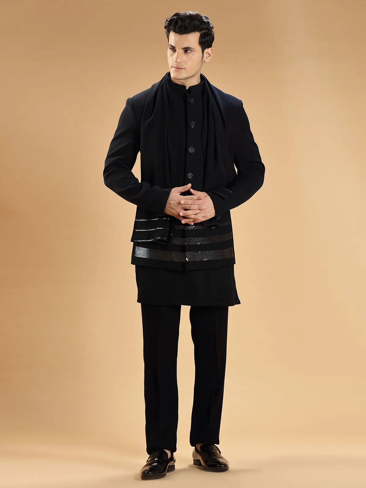 Reception look terry rayon indowestern in black