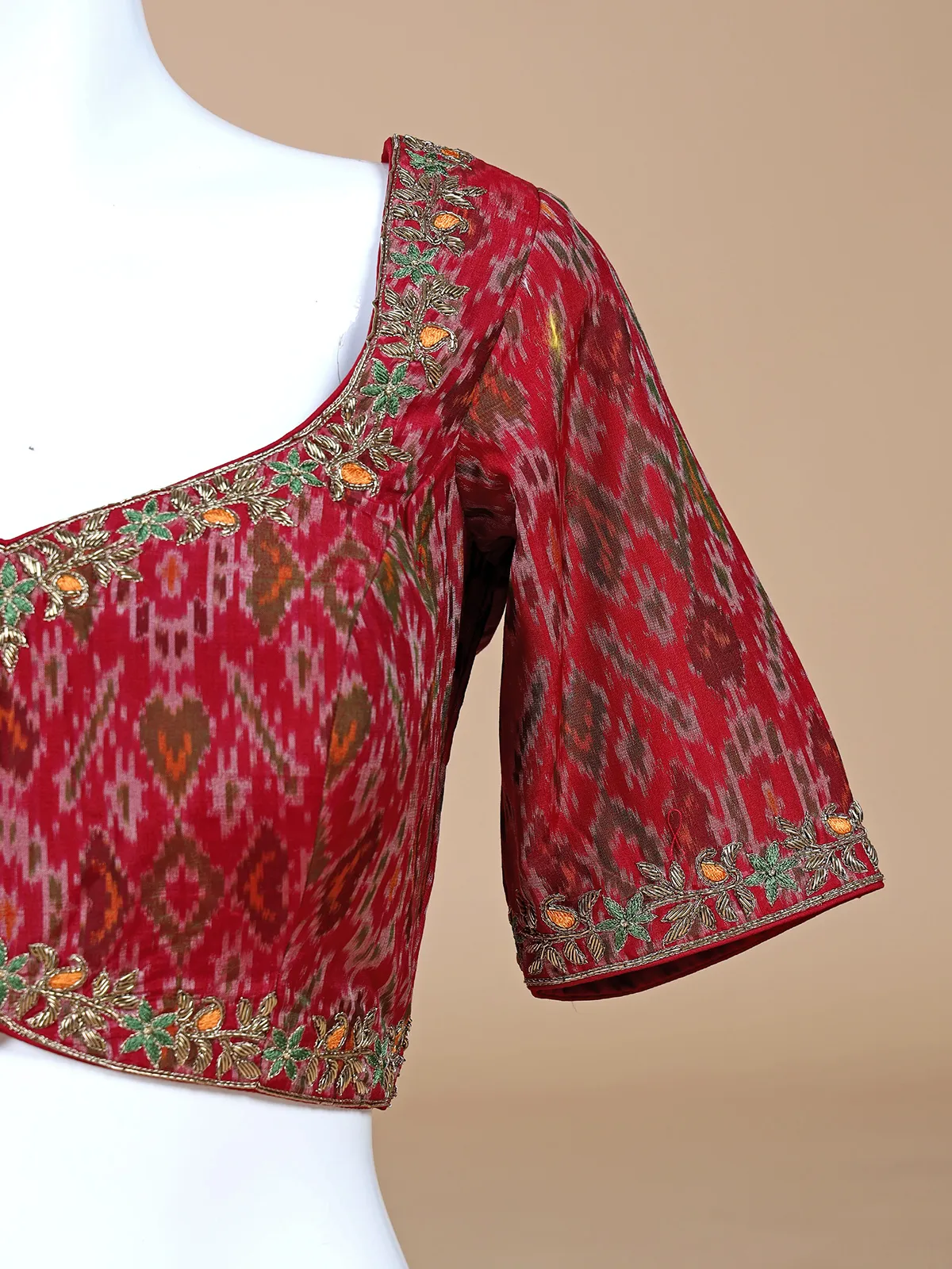 Red cotton silk blouse in printed