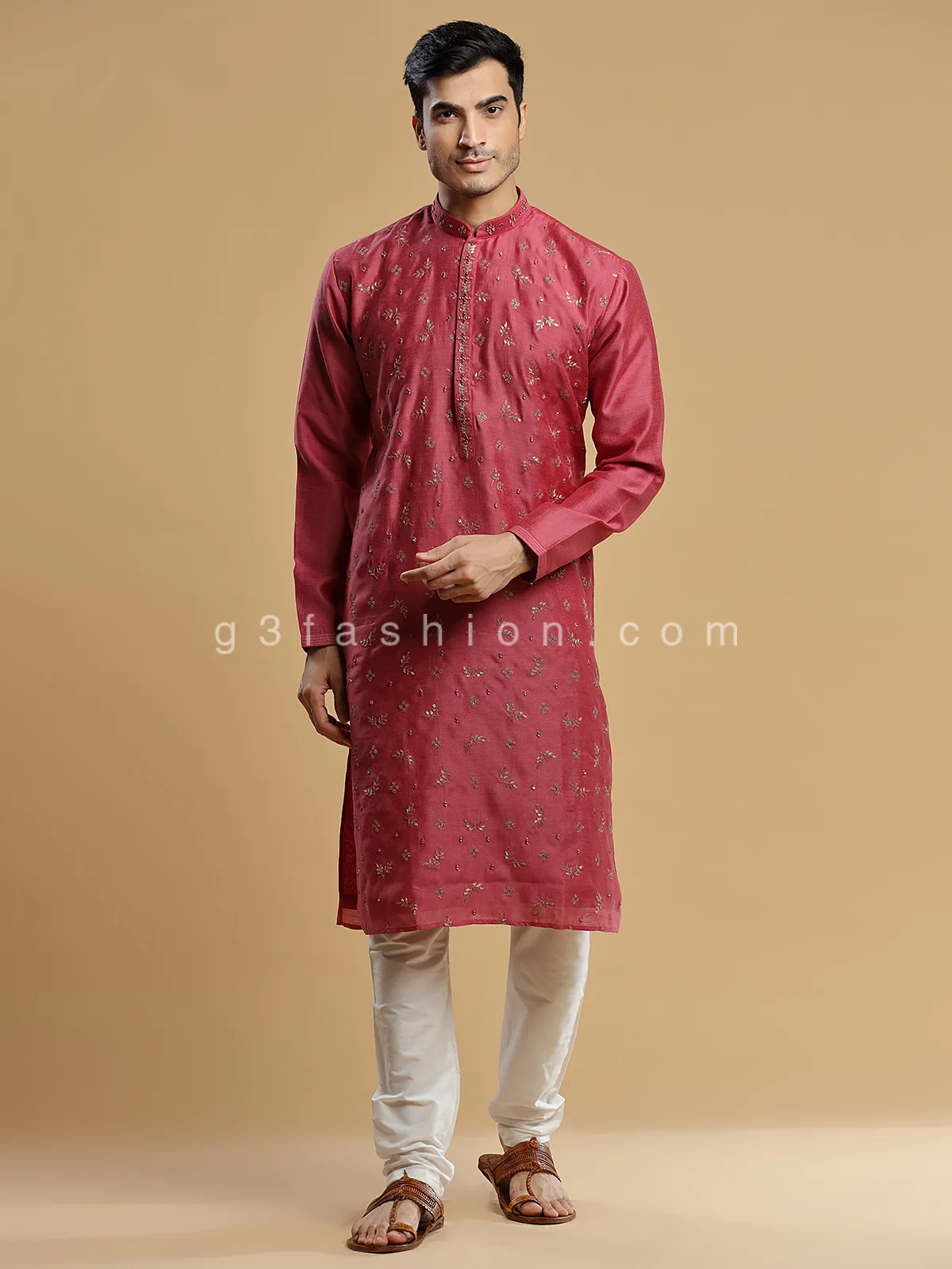 Red festive wear silk kurta suit