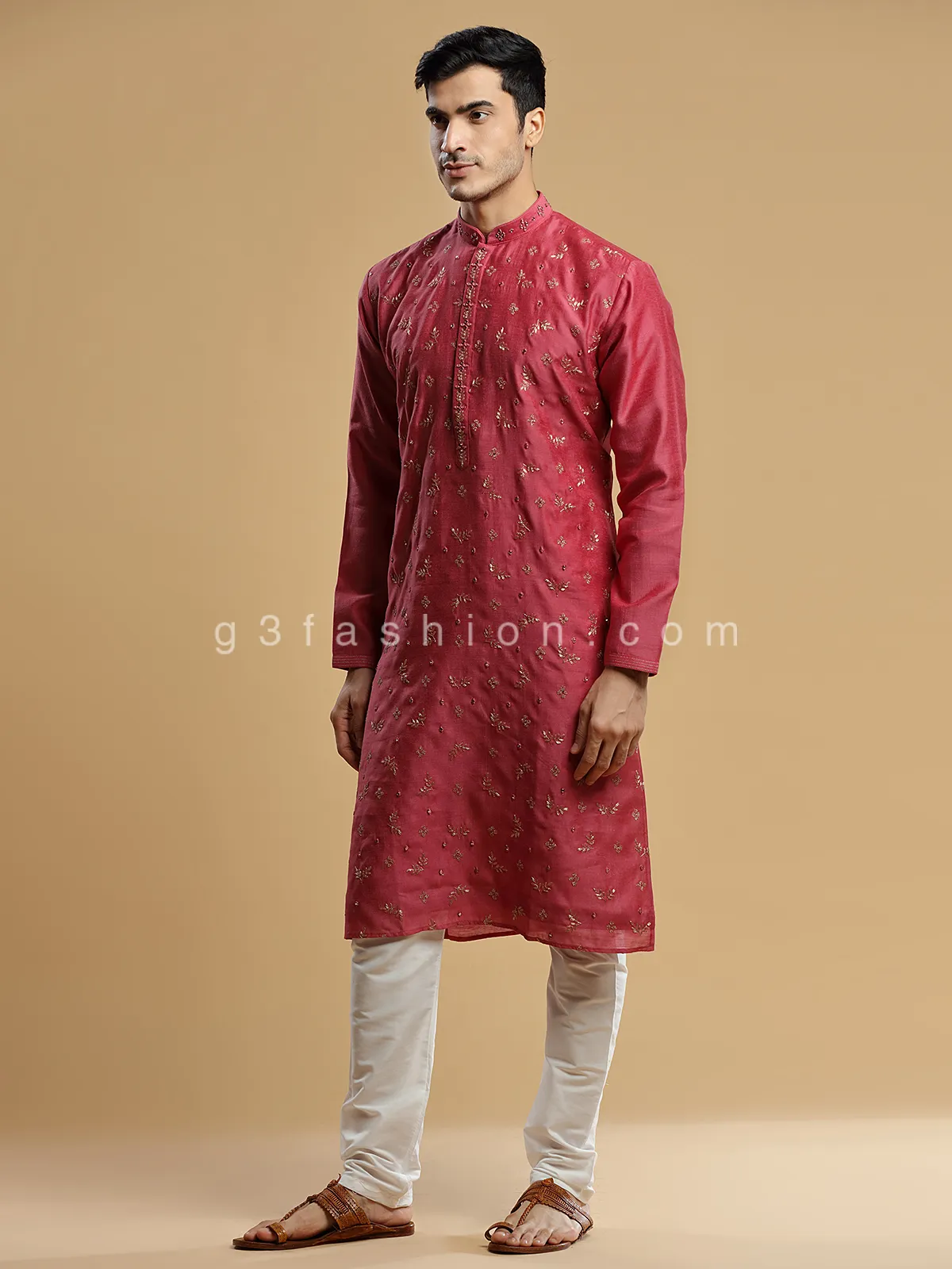 Red festive wear silk  Men Kurta pajama