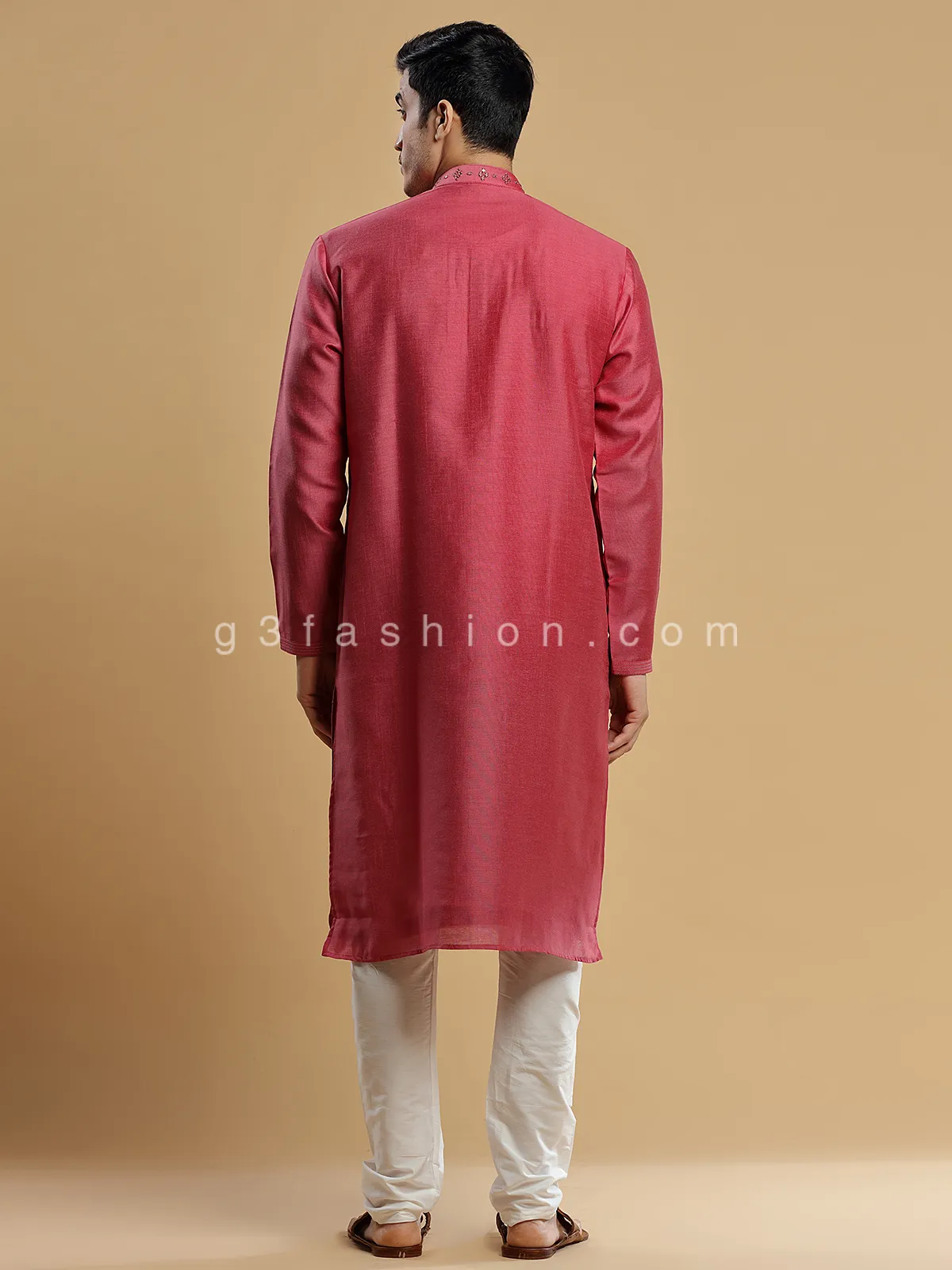 Red festive wear silk kurta suit