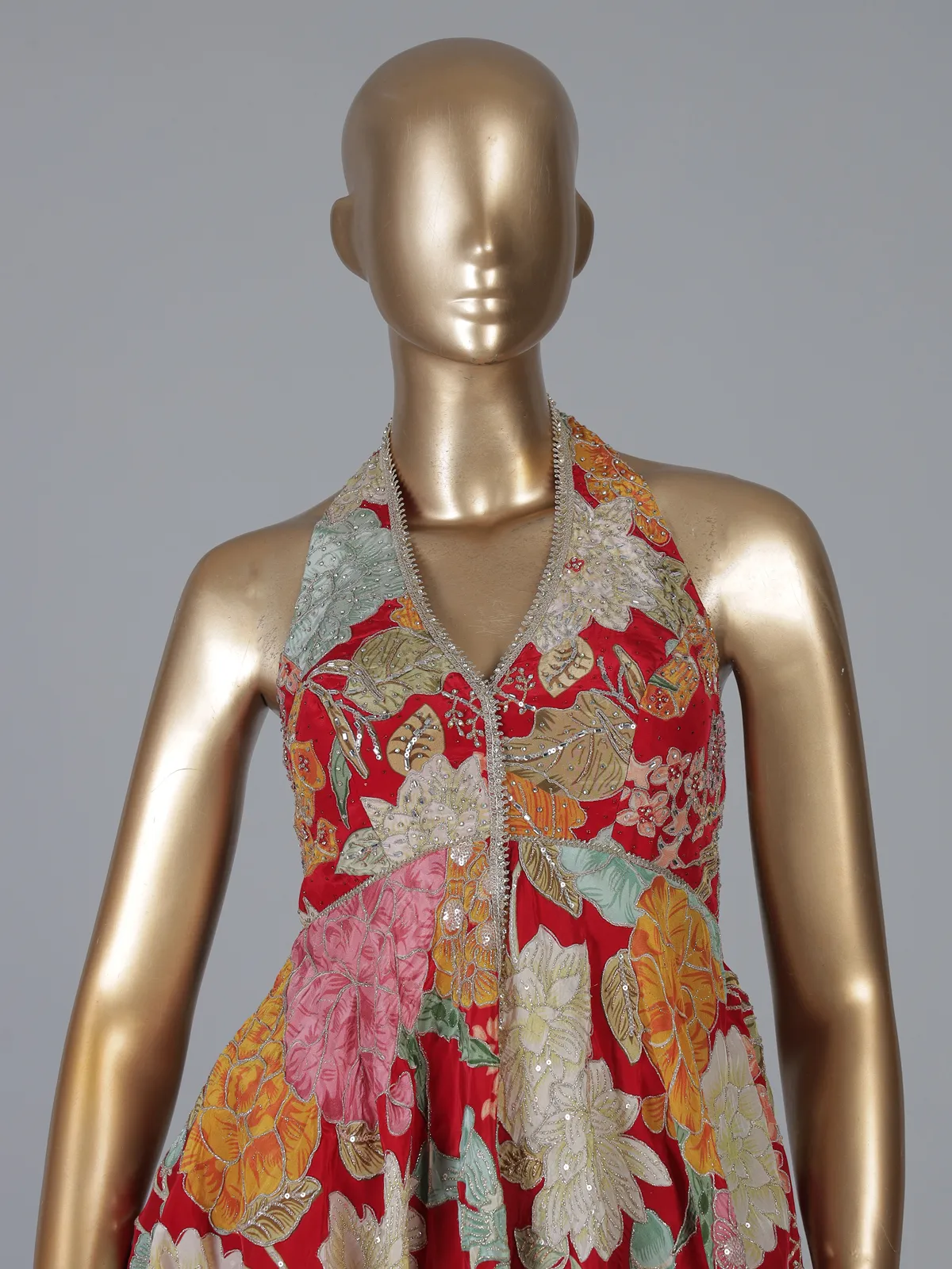 Red floral georgette sharara suit with rich detailing