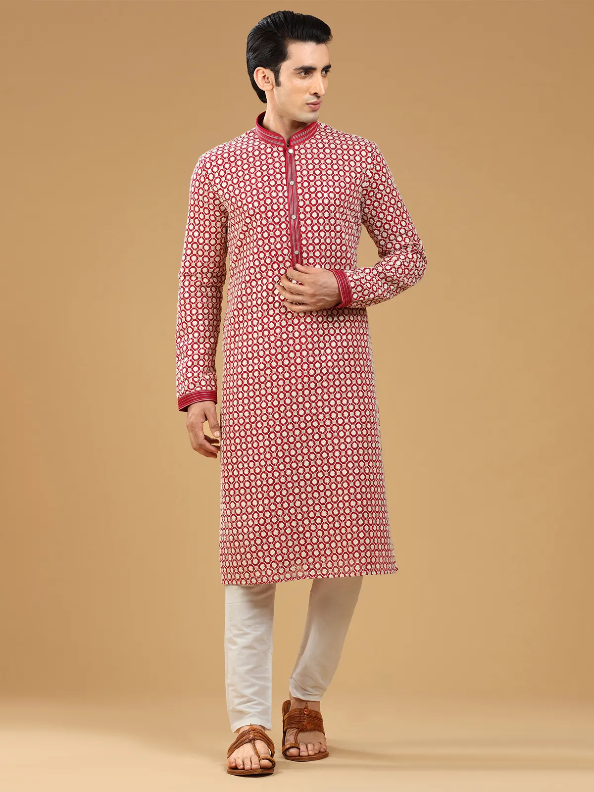 Red georgette embroidery kurta suit