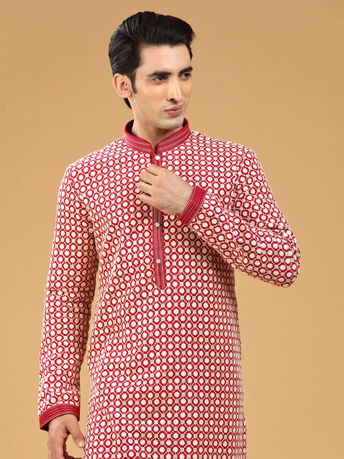 Red georgette embroidery  Men Kurta pajama