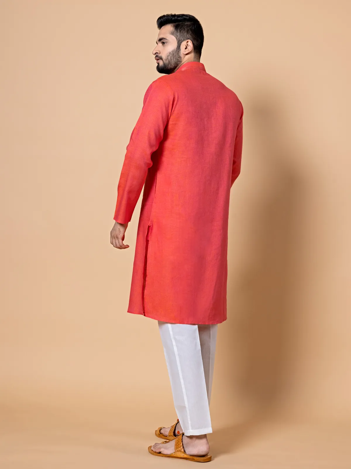 Red linen festive look kurta suit