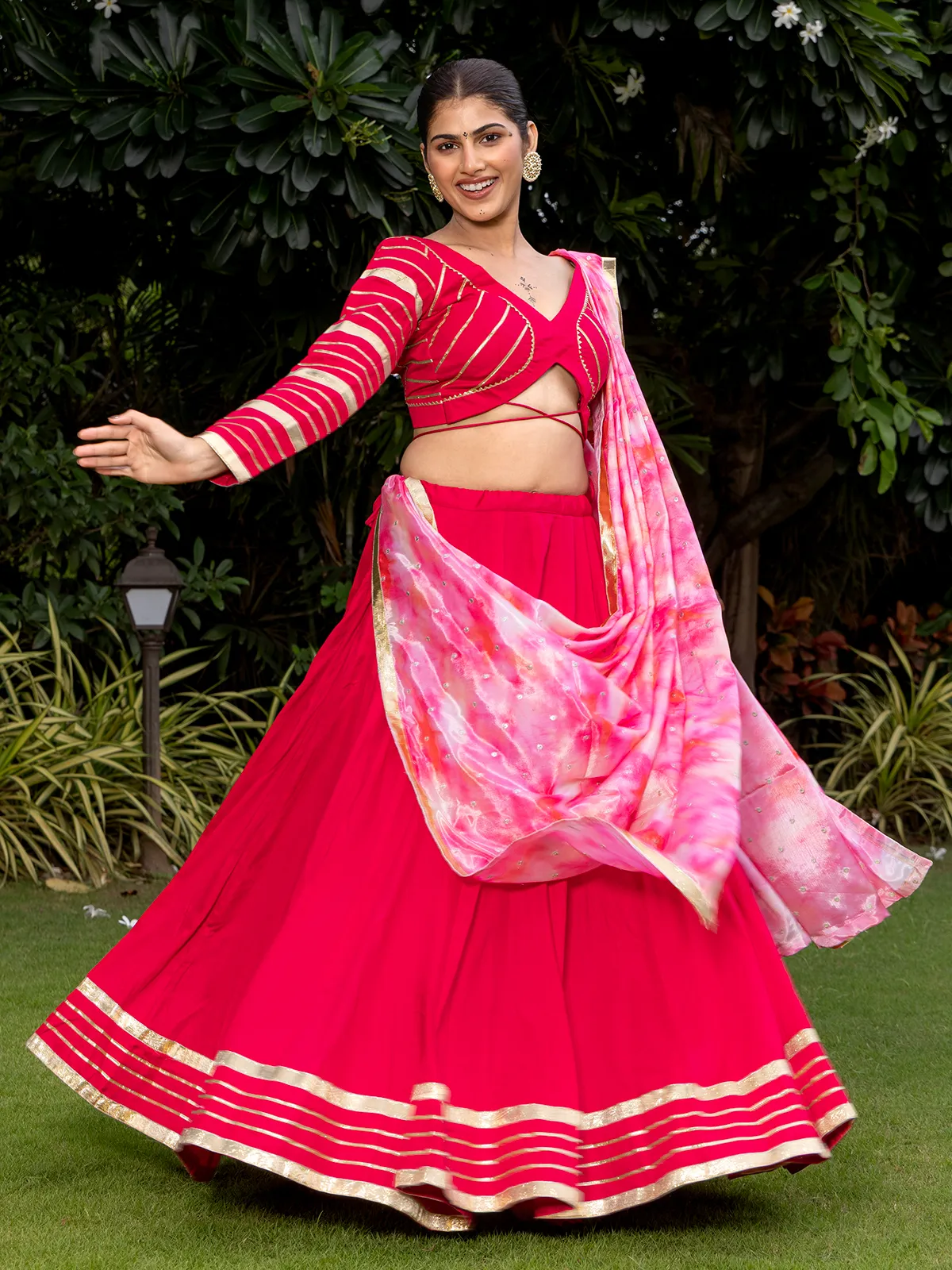 Red navratri silk lehenga choli with gota work