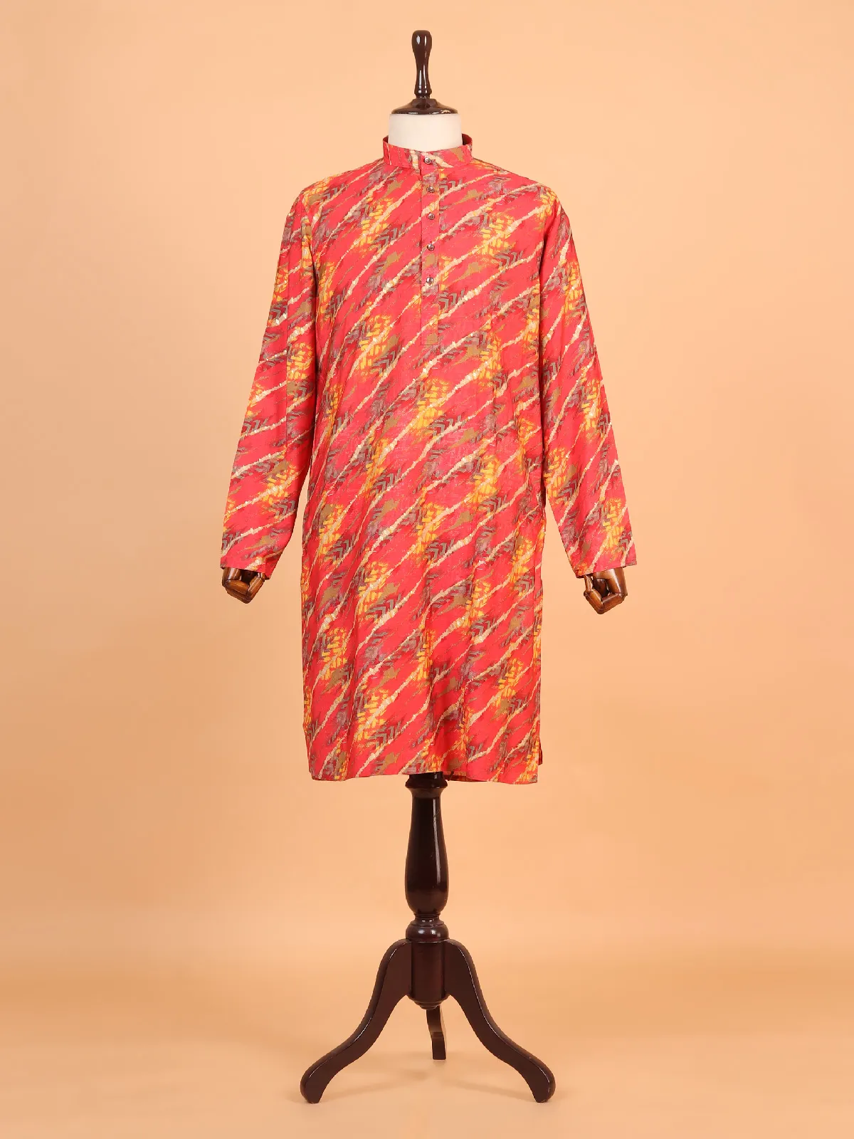 Red printed cotton kurta suit for men for festival