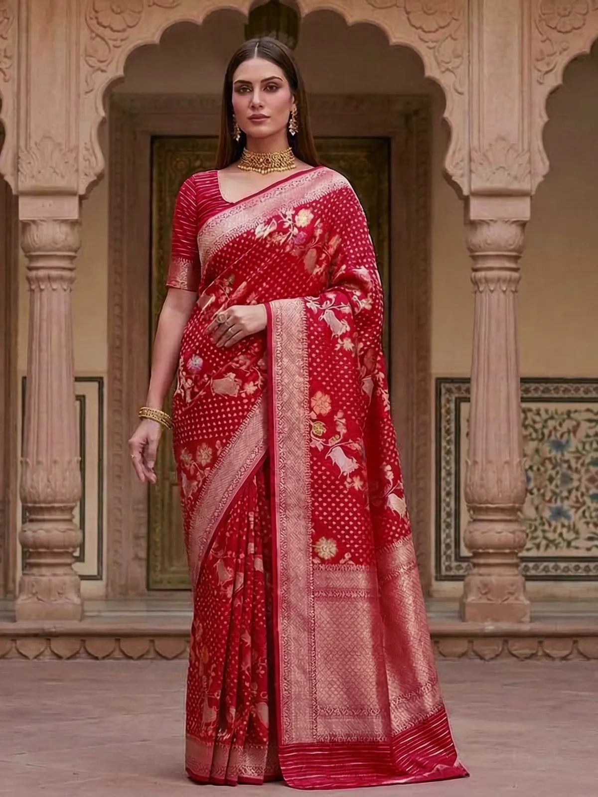 Red pure banarasi silk zari woven wedding festive saree