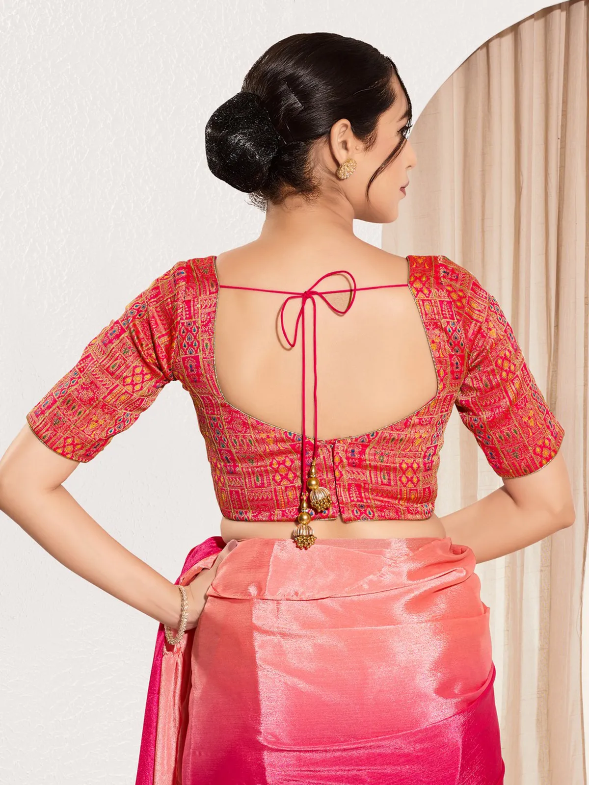 週末SALE‼️【新品未使用】glossy jacquard blouse Red ready made blouse in jacquard-G3-RB2207 | United States