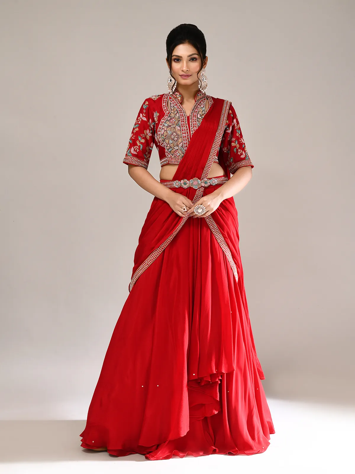 long dress with attached dupatta Buy Embroidered Polyester Gown with attached Dupatta in Olive Green and  Beige Online : UKU1593