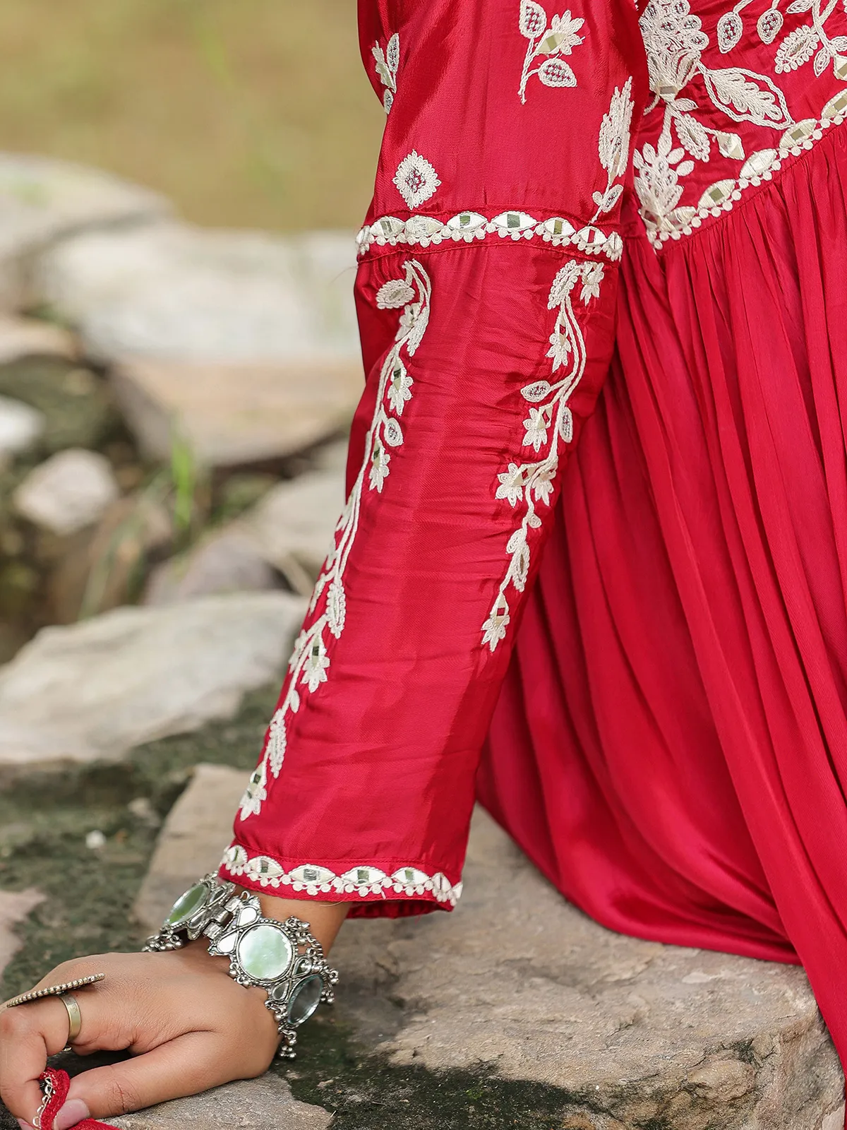 Red silk kurti set with dupatta