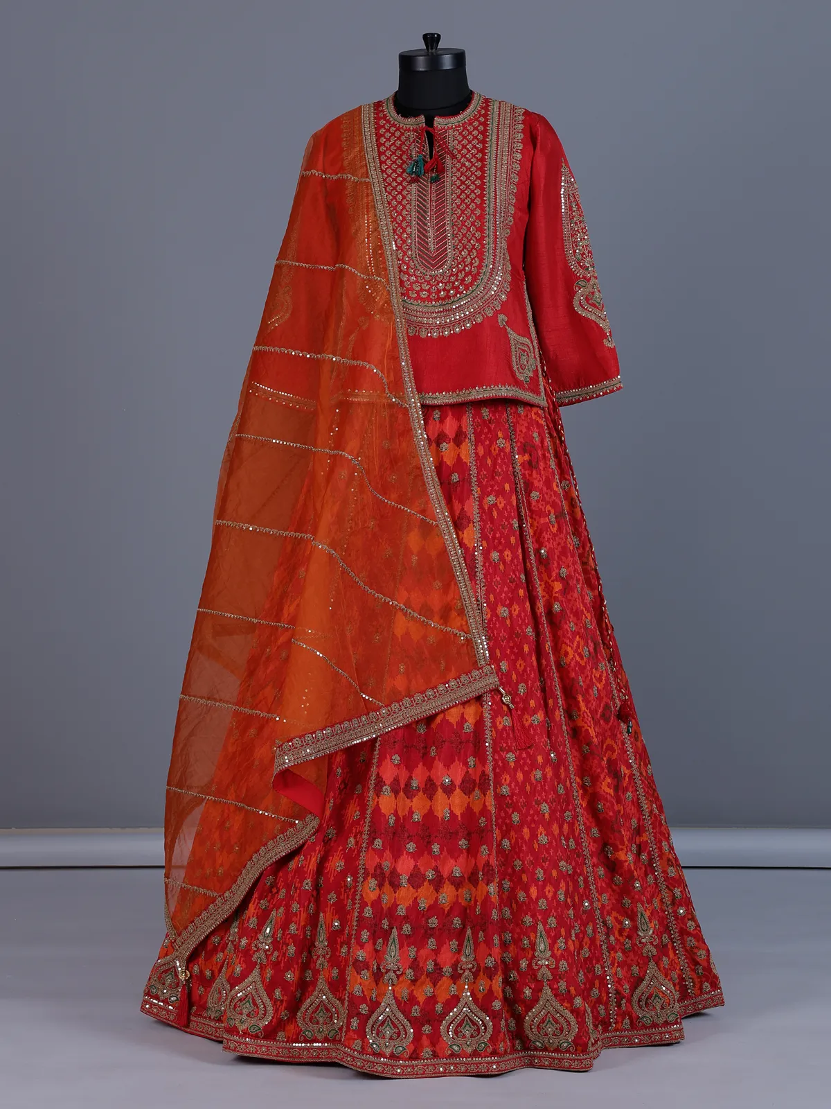 Red silk rajasthani style lehenga choli with dupatta