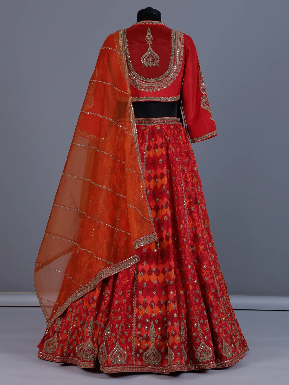 Red silk rajasthani style lehenga choli with dupatta