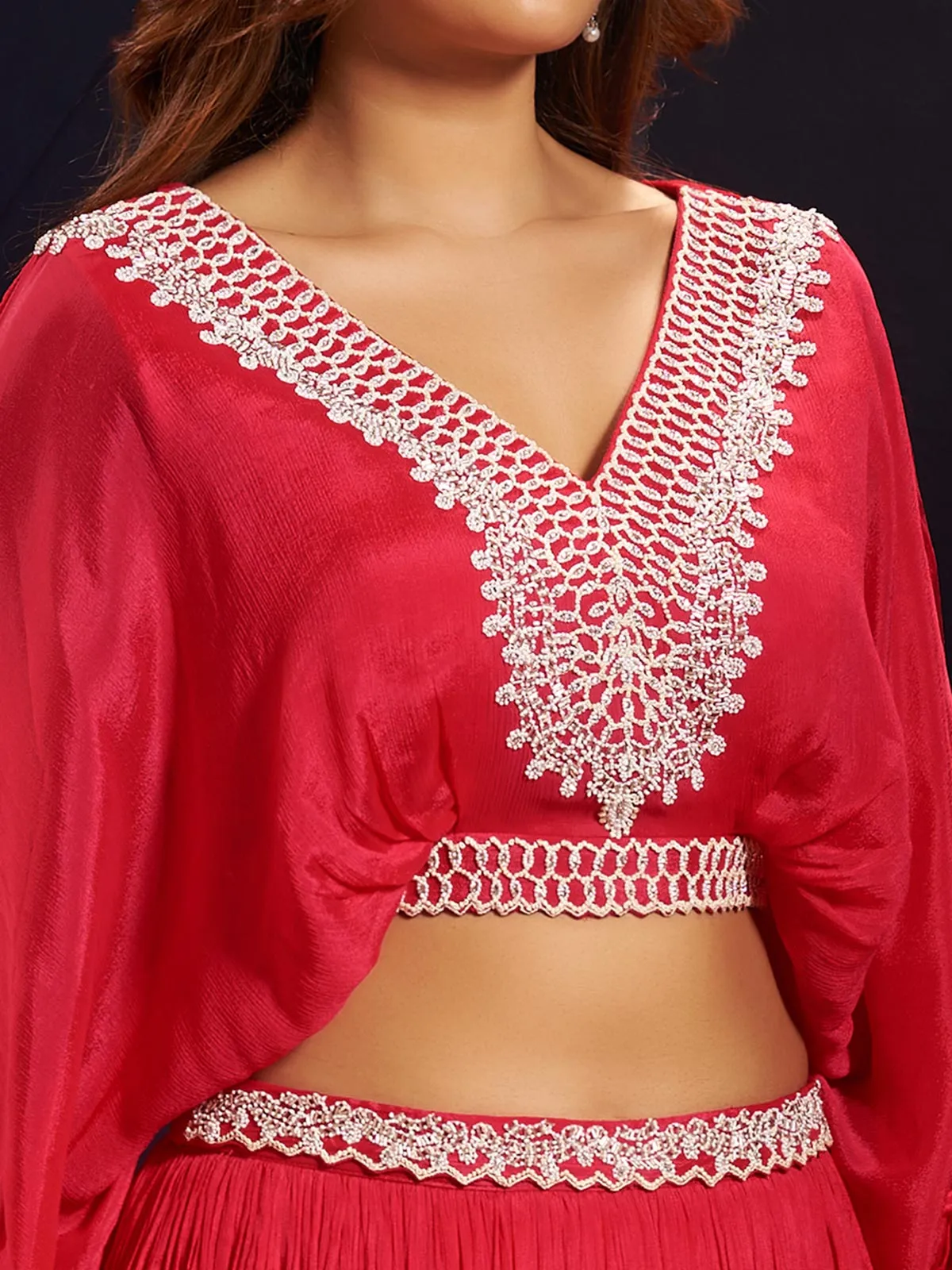 Red silk wedding wear lehenga choli with cutdana work
