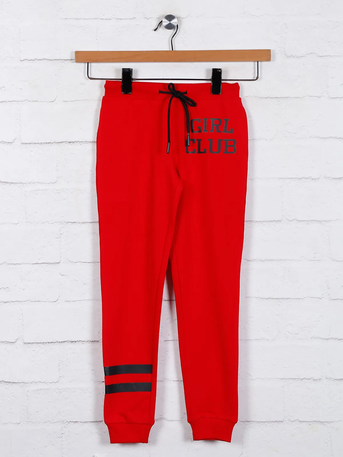 Red solid girls jeggings in cotton