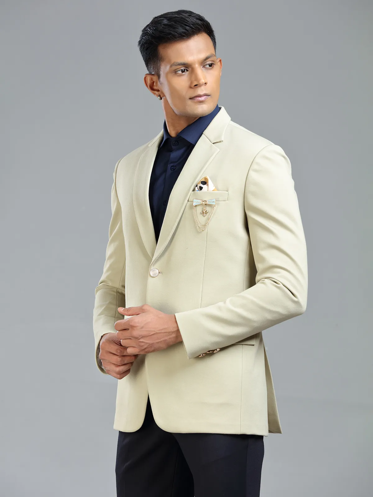 Refined fawn blazer in terry rayon for men
