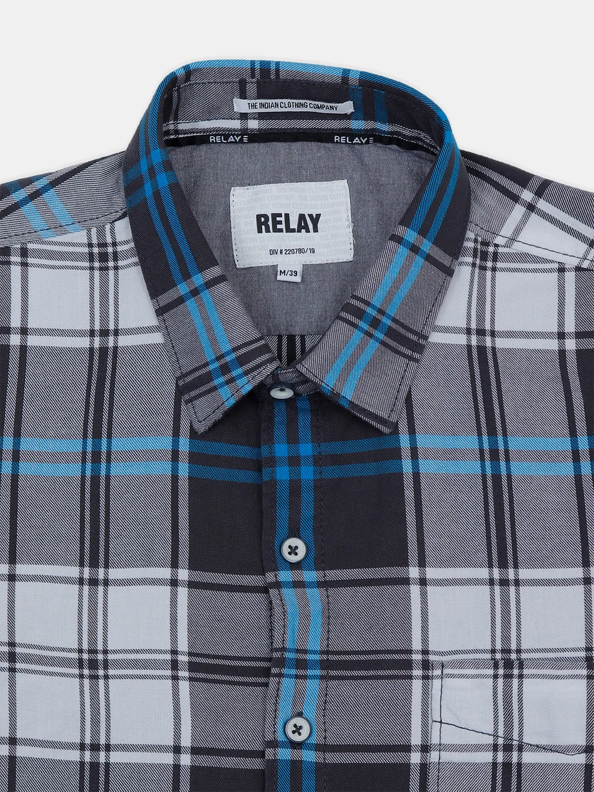 Relay grey cotton checked casual shirt