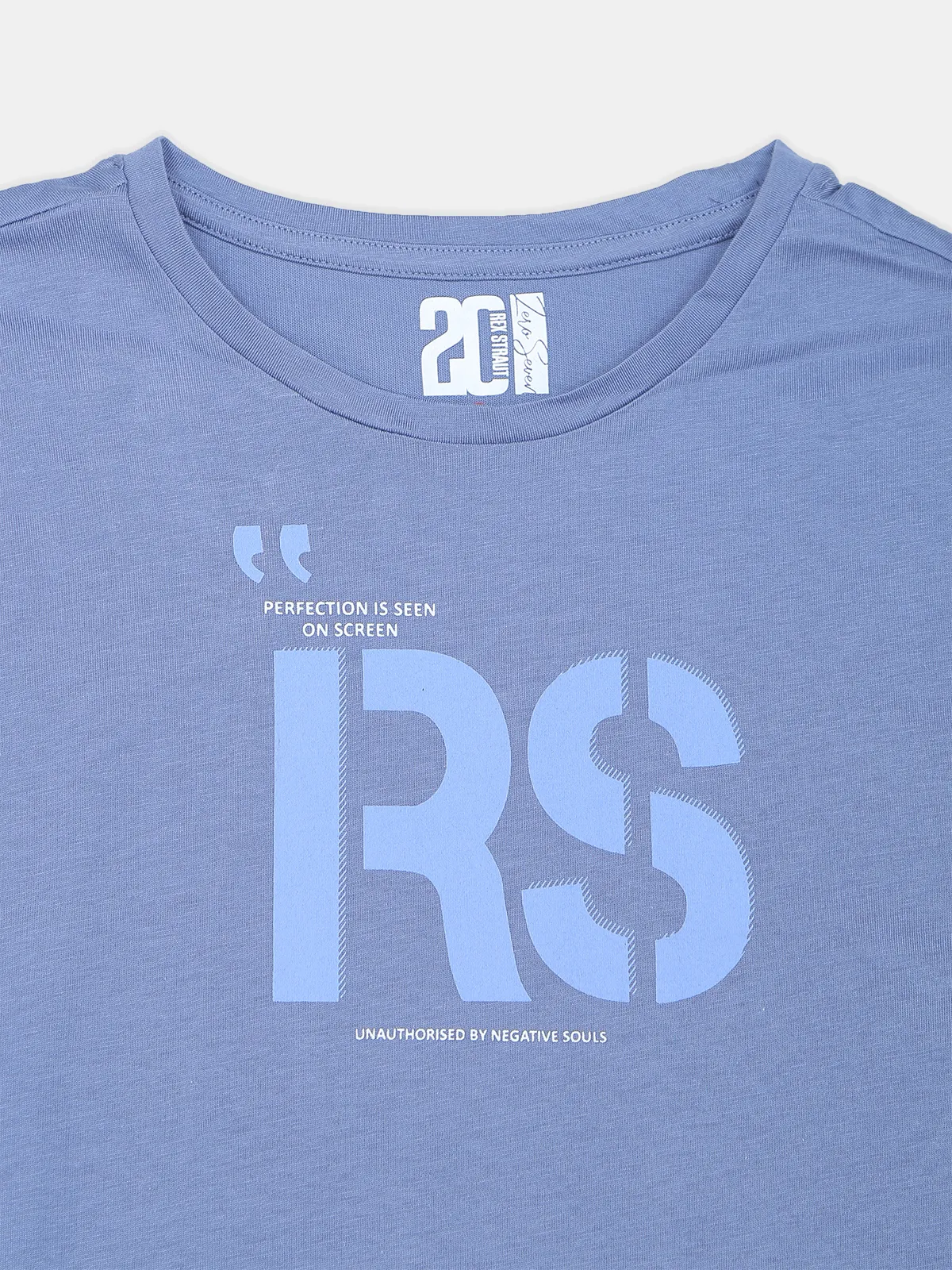 Rex Straut light blue cotton printed t shirt